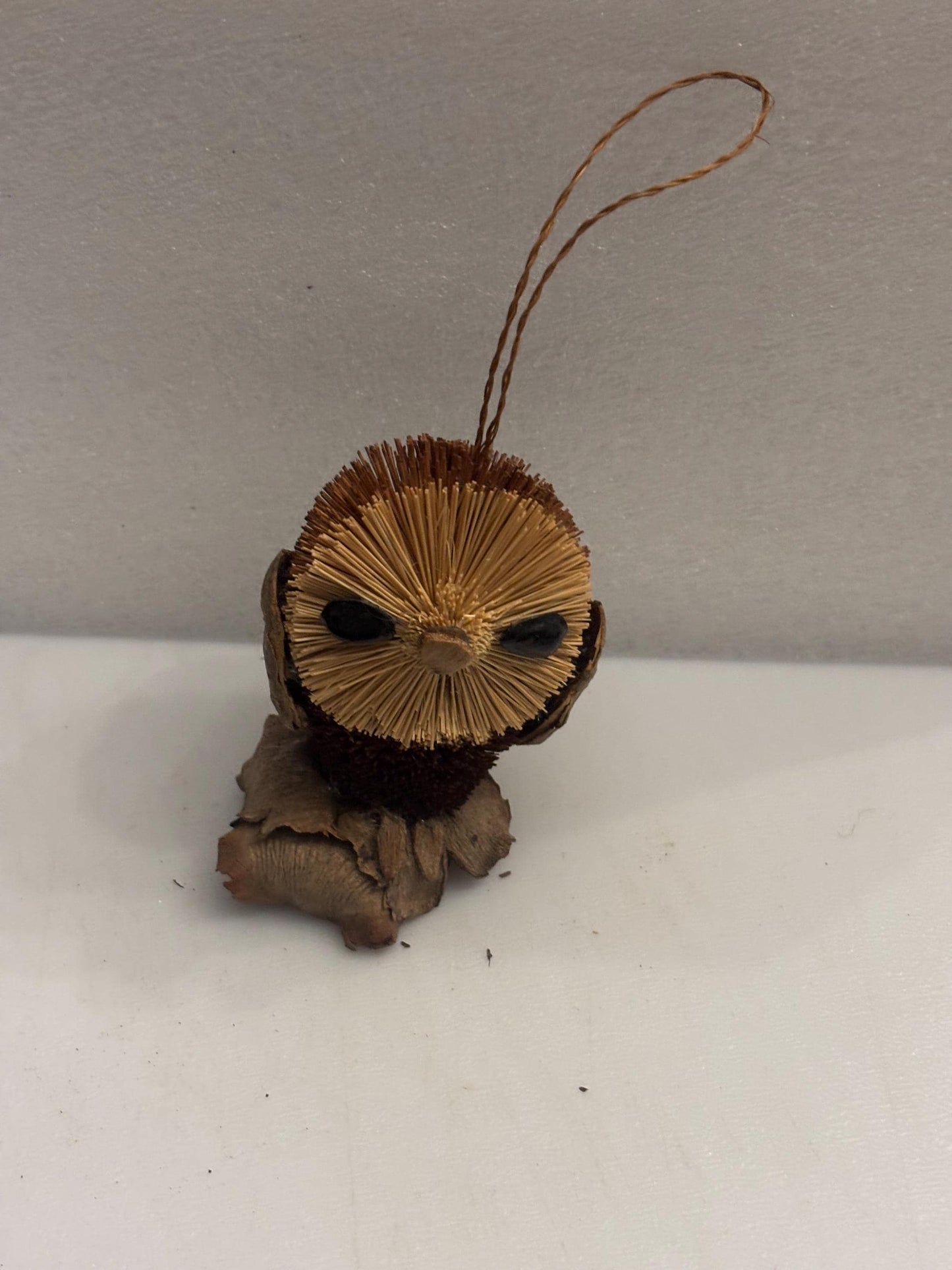 Vintage Handcrafted Beri Bristle Wood Owl Statue Sugar Palm Tree Gift For Her Ornament Lover Antiques and Vintage