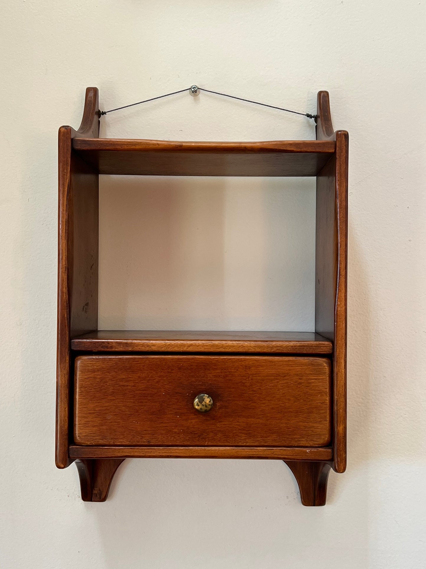 Vintage Cushman Colonial Hanging Wall Shelf with Drawer No. 3-46