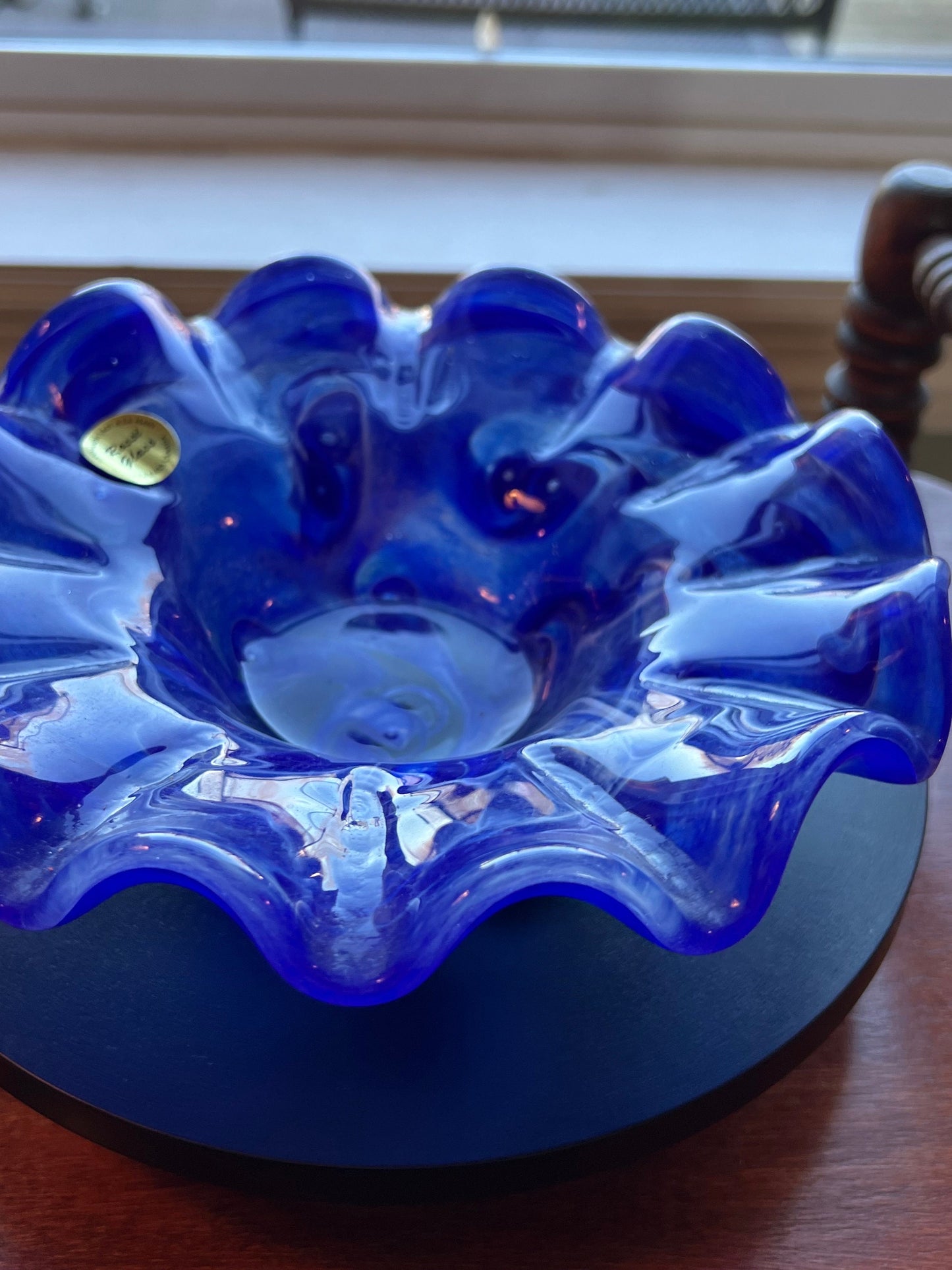 Vintage Rossi Blue Slag Glass Bowl: Ruffled Cobalt Dish