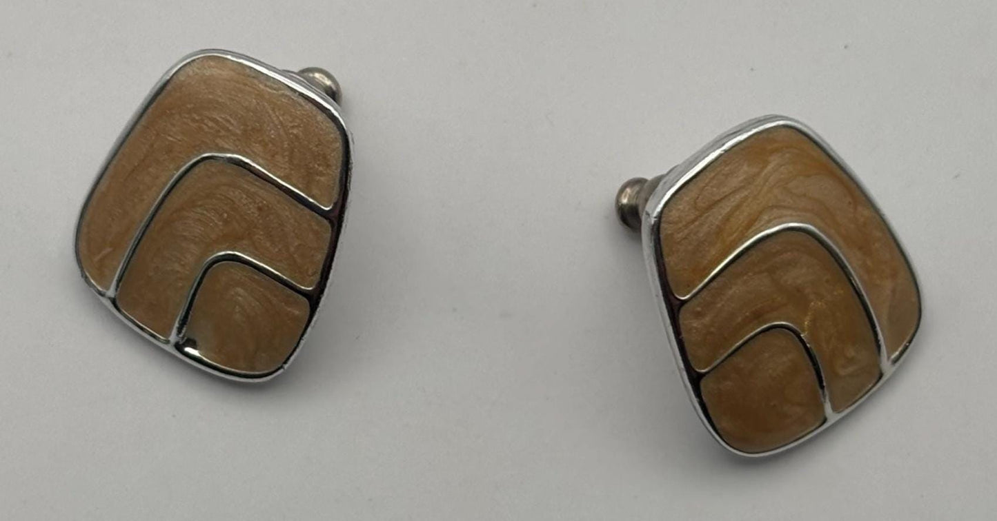 Vintage Mustard Silver Enamel Earrings Lover Antiques and Vintage