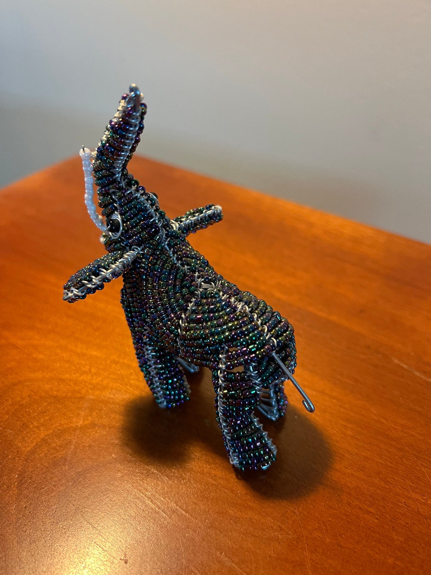 Vintage Beaded Elephant Ornament: Iridescent Beadwork Figurine