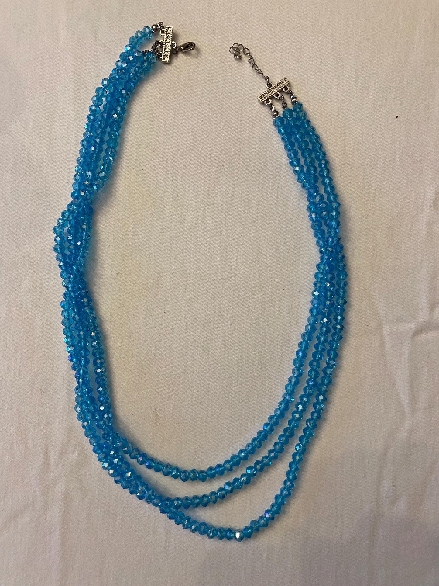 Vintage Blue Apatite Multi Strand Necklace: Faceted Rondelle Beads