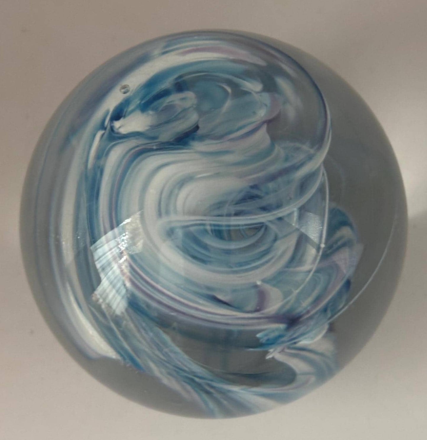 Ocean Hand Blown Blue White Glass Paperweight, Seaside Glass Art