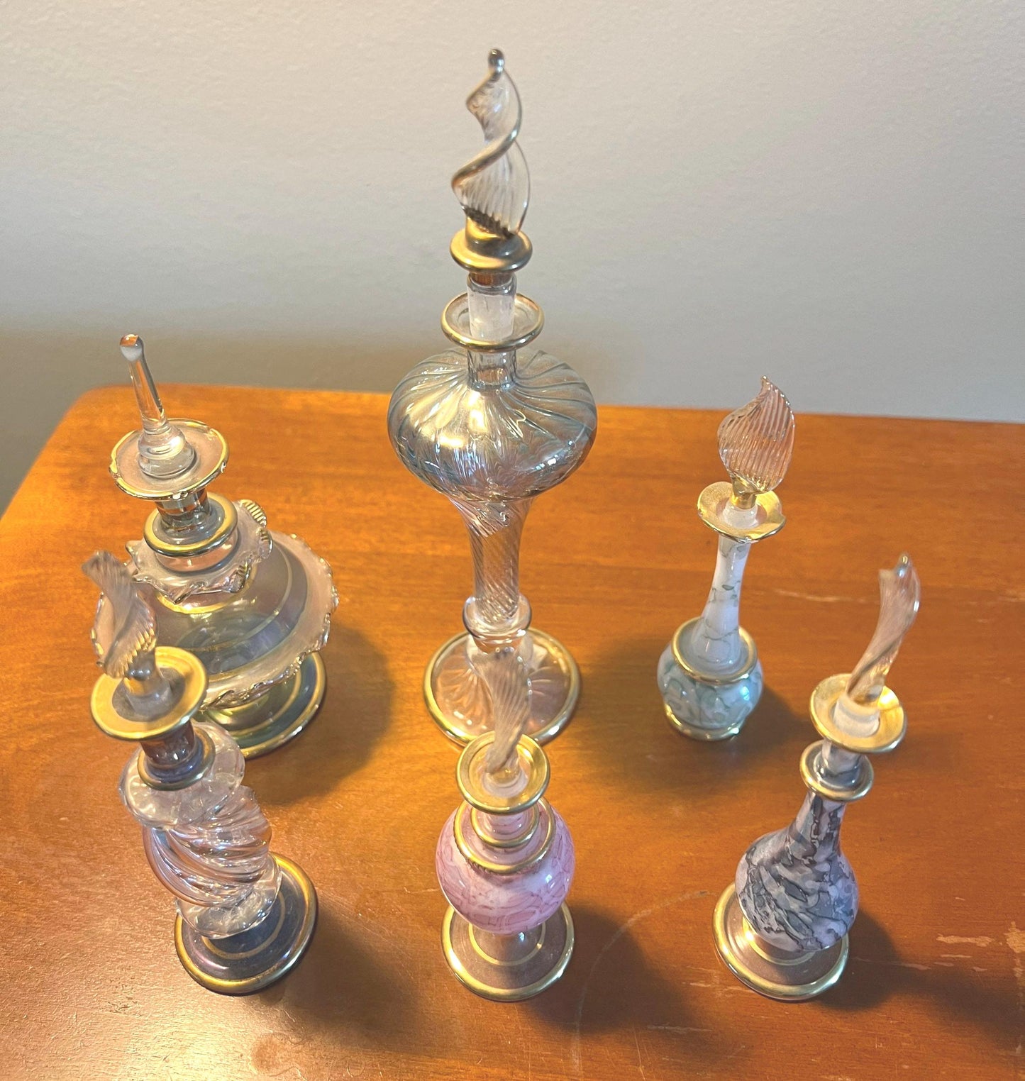 Vintage Gold Lined Glass Perfume Bottle Collection - Set of 6