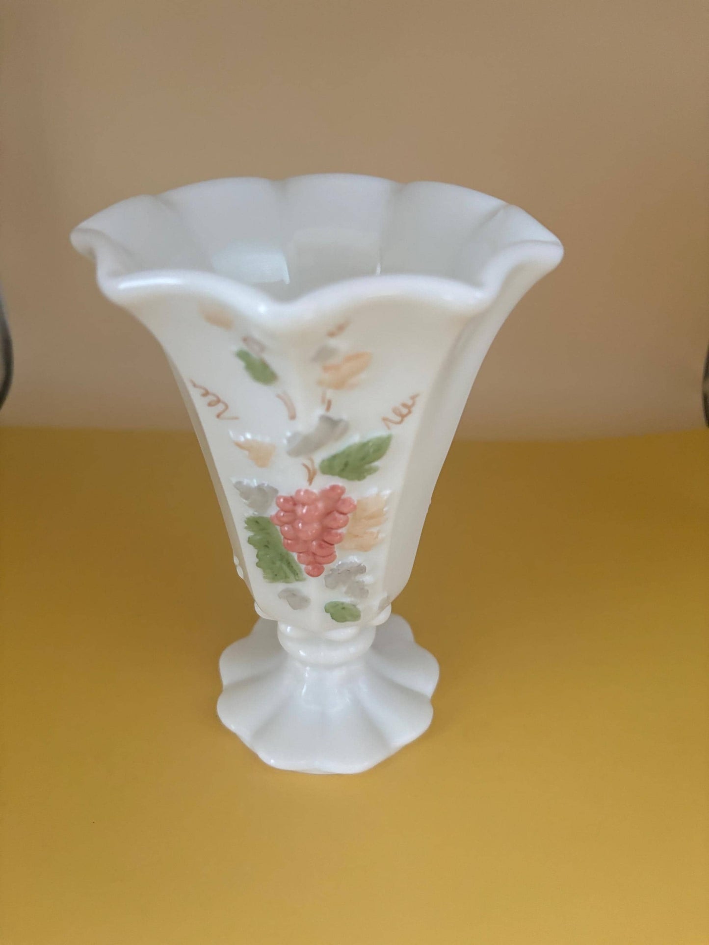 Vintage Westmoreland Hand Painted Milk Glass Footed Vase Lover Antiques and Vintage
