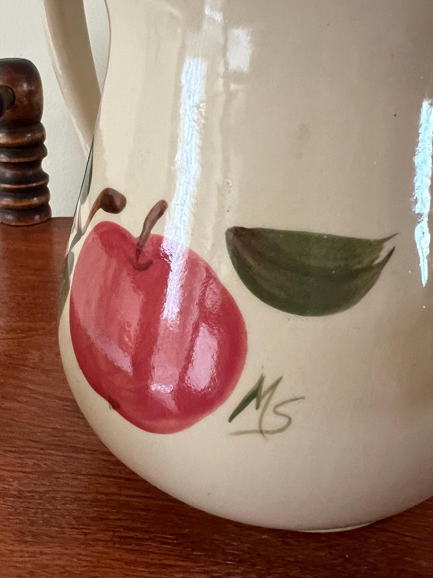Vintage Sandhurst Stoneware Pitcher: Red Apple Design, New Ulm MN