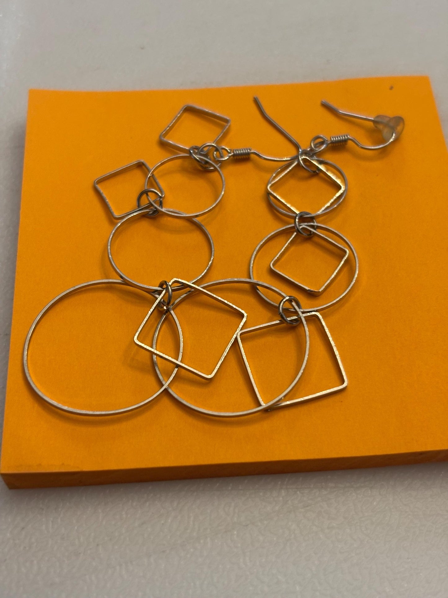 Vintage Circle Squares Sterling Silver Dangle Earrings, Lover Antiques and Vintage