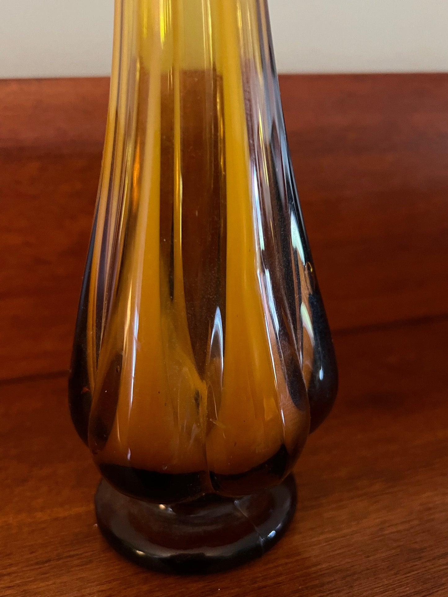 Vintage Italian Amber Swung Glass Vase: Mid-Century Pedestal Vase