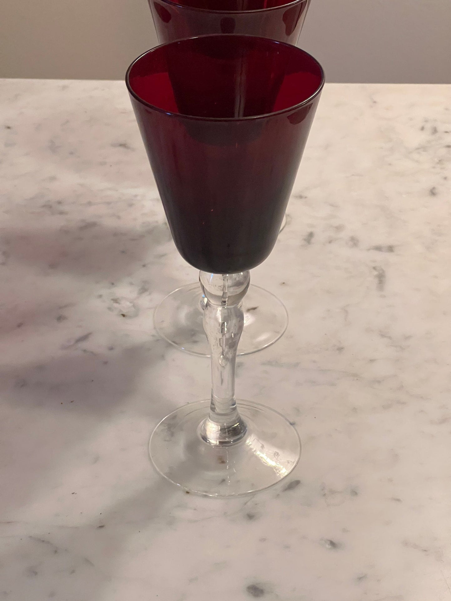 Fenton Ruby Red 3 wine glasses 4 1/2” tall 2.5” wide