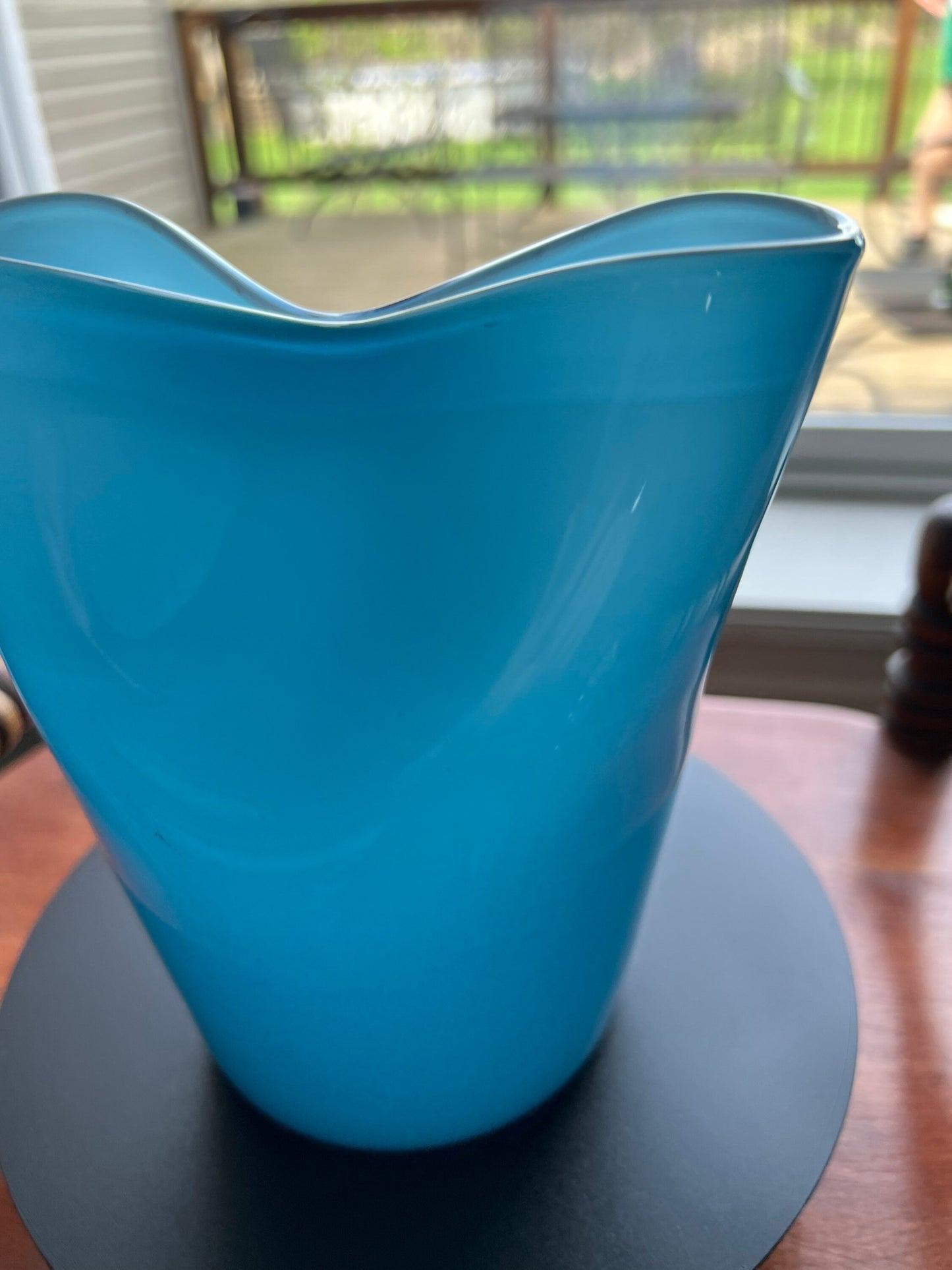 Vintage Turquoise Blue Cased Glass Vase - 10.25" Tall Double Vase