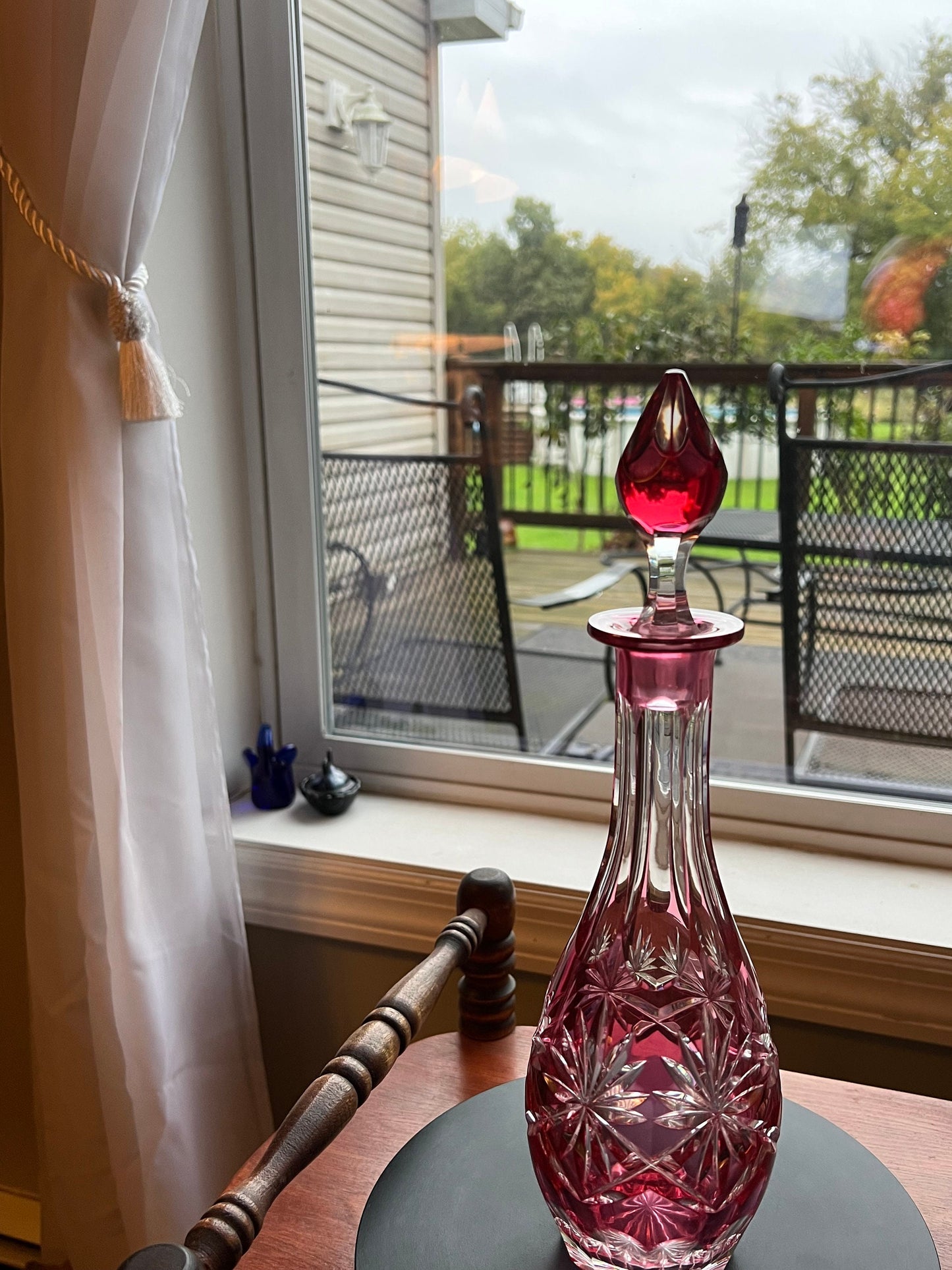 Vintage AJKA Bohemian Pink Cut Crystal Decanter with Stopper