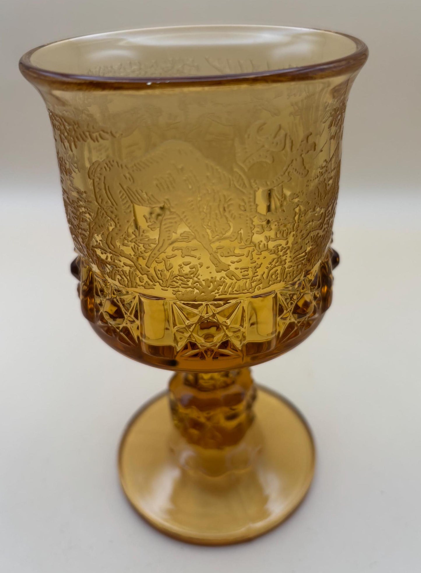 LG Wright Glass Co Daisy & Cube Amber Goblet, Lover Antiques and Vintage