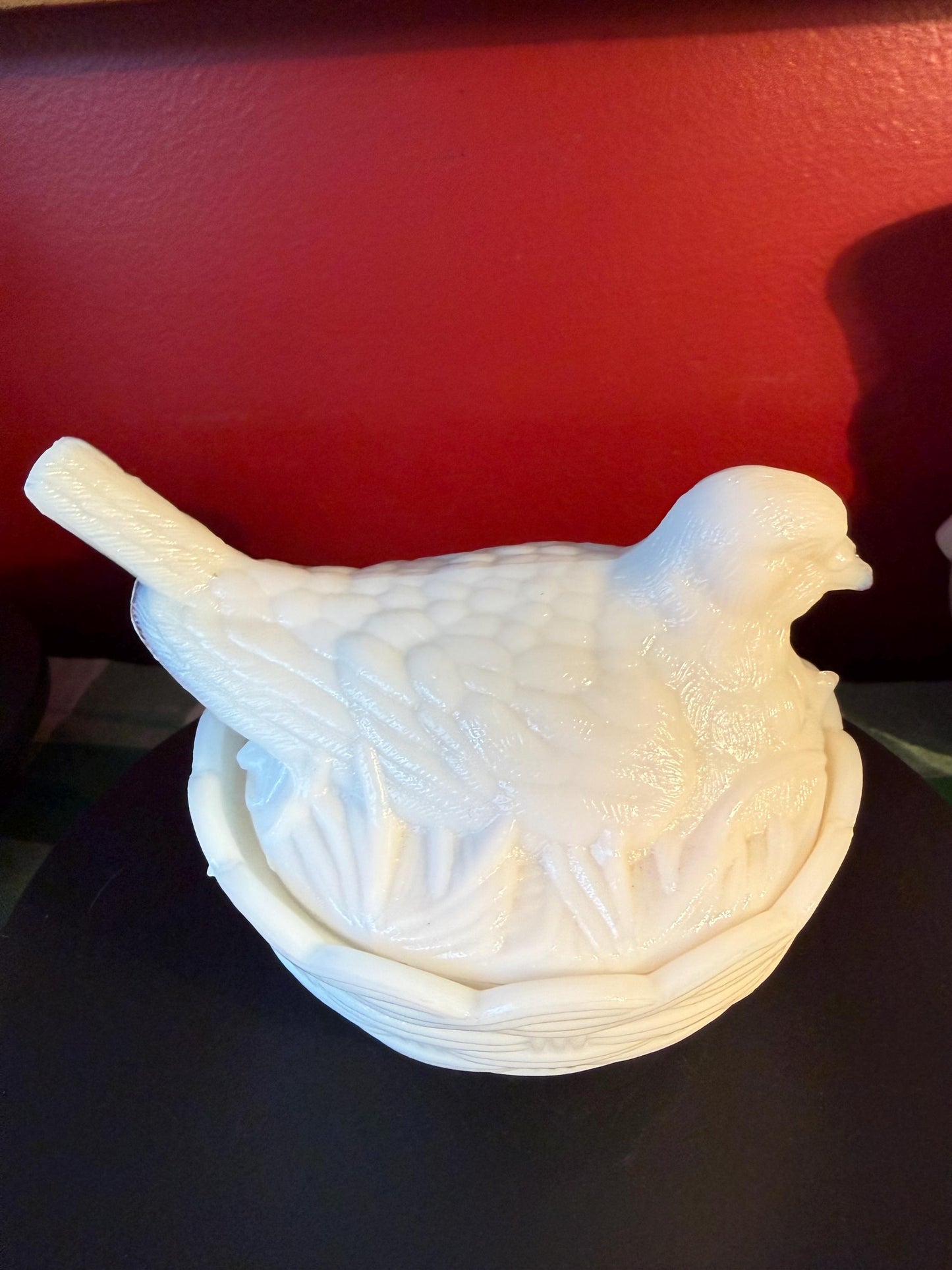 Vintage Hen on Nest Milk Glass Covered Dish White Collectible Animal Figurine