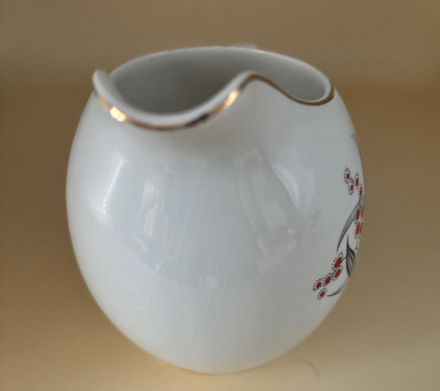 Vintage Wedgwood & CO.LTD. Creamer Made in England Porcelain Gray Black Leaves Red Dot Floral with gold gild trim Lover Antiques and Vintage