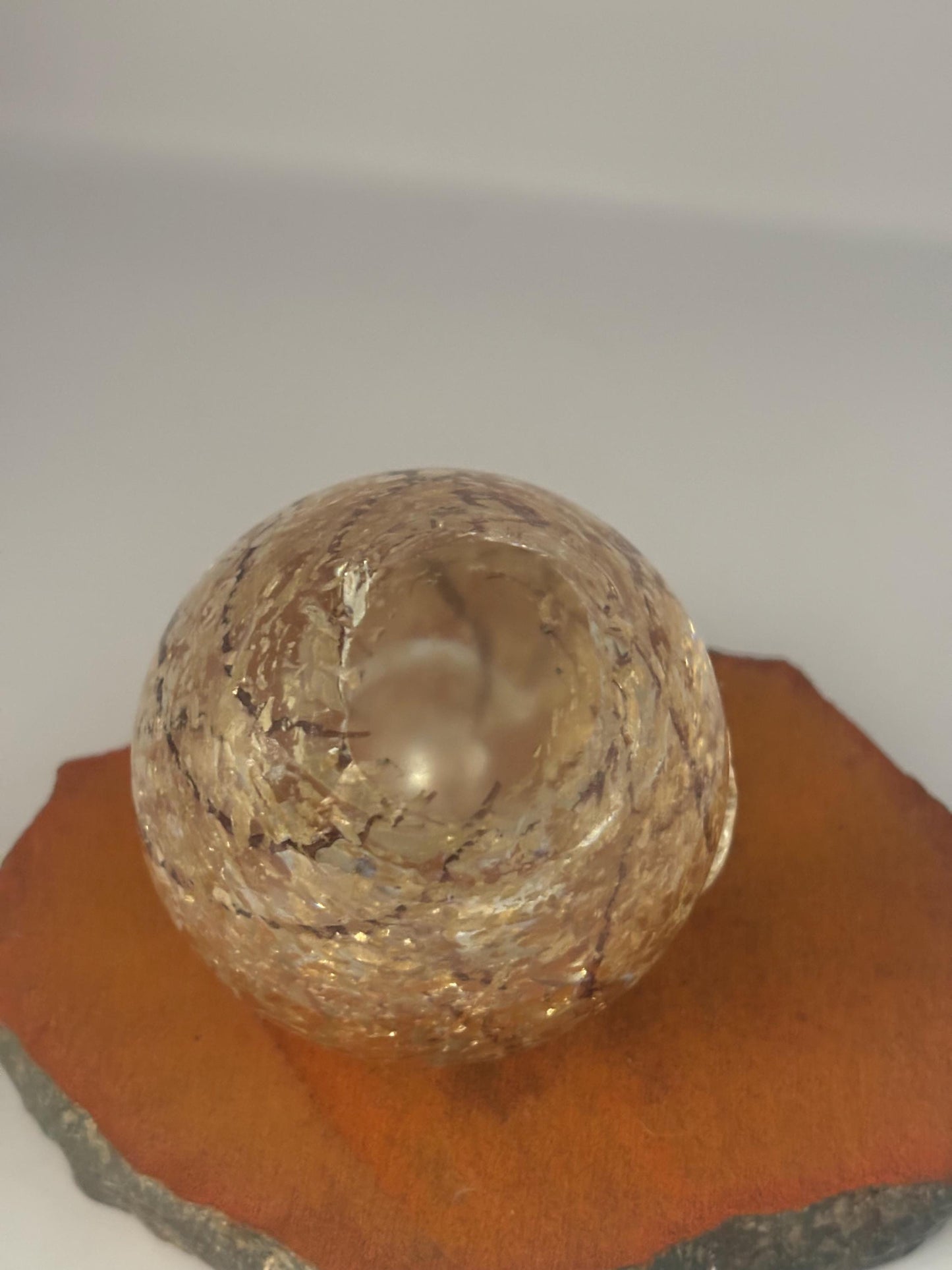 Mid Century Murano Apple Glass Paperweight Gold Flakes Vintage Italian Art Collectible