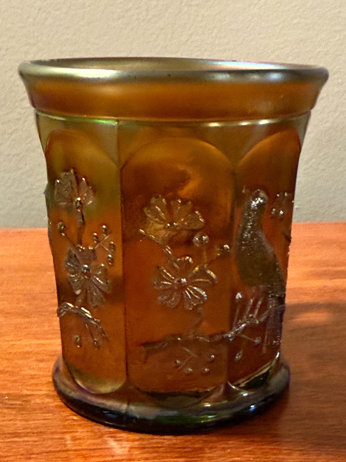 Antique Northwood Singing Birds Green Carnival Glass Mug Cup with Handle Lover Antiques and Vintage