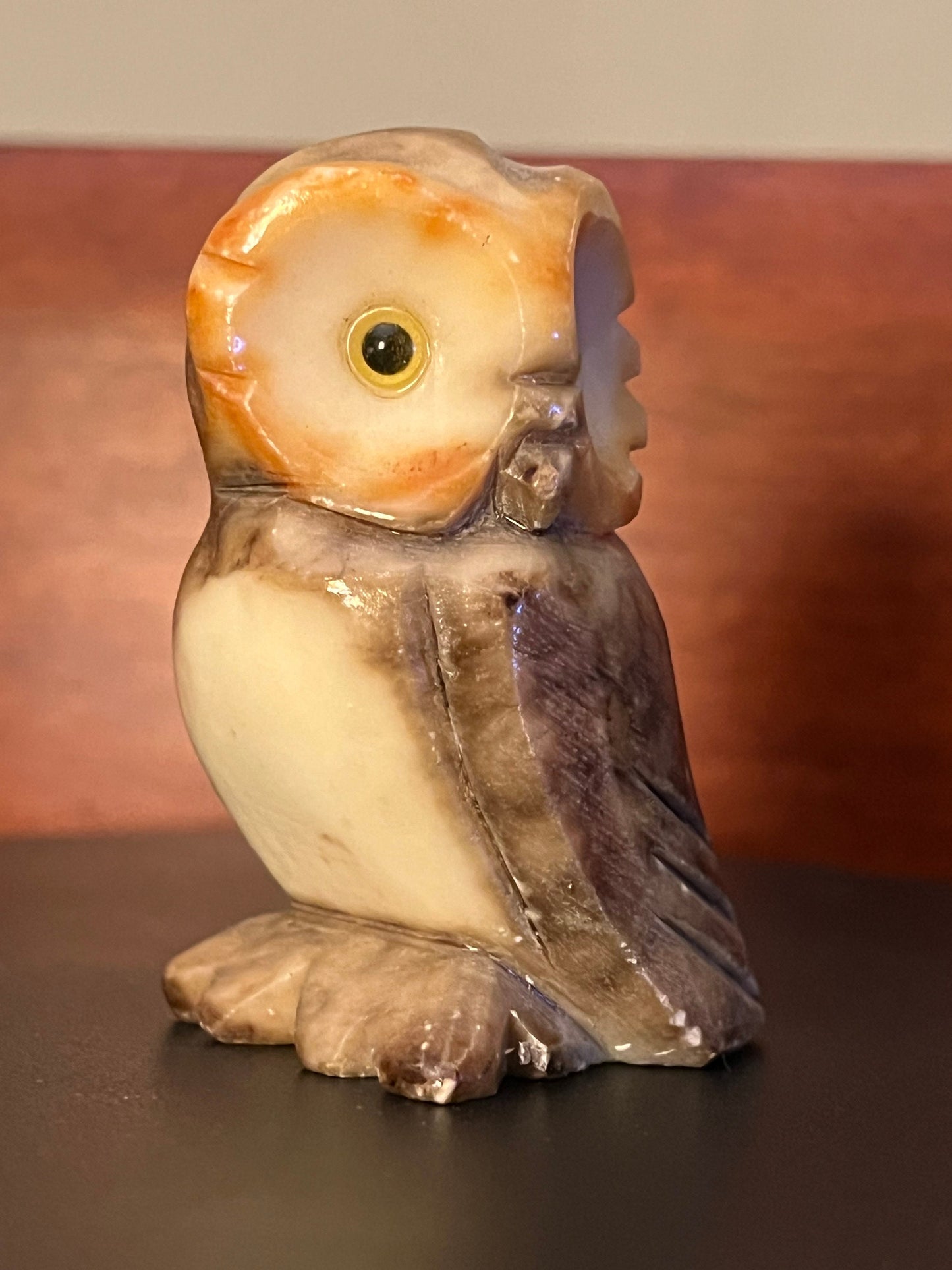Vintage Alabaster Stone Owl Figure - Made in Italy