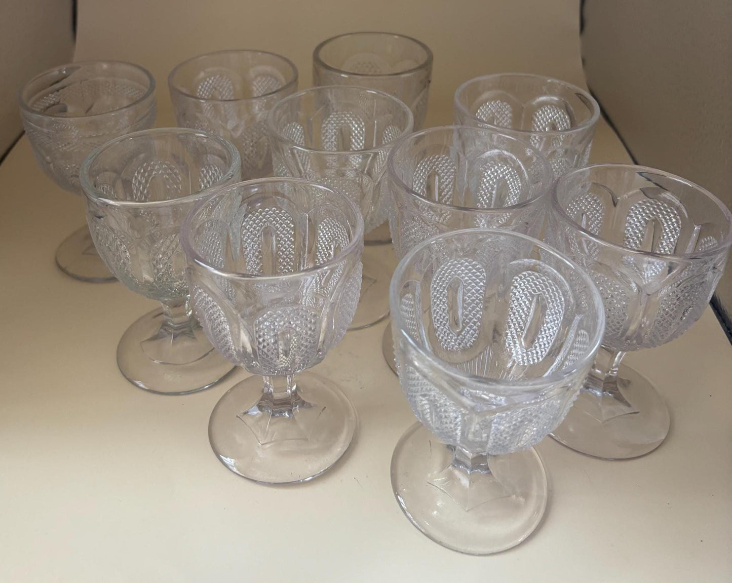 Antique Hobbs Brockunier Glass Goblet, Buckle Design Glass Goblets, Lover Antiques and Vintage
