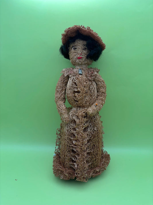 Vintage Folk Art Artist Made Moss Fiber Woman Doll Lover Antiques and Vintage