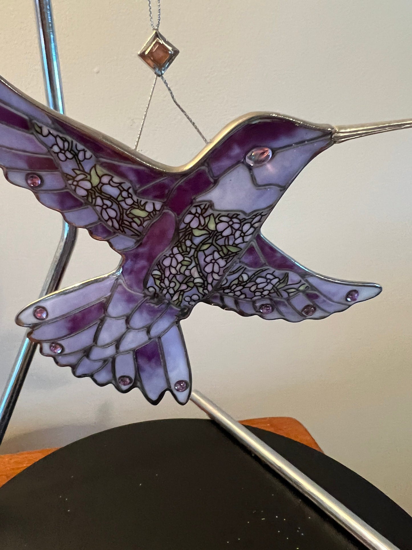 Vintage Hummingbird Stained Glass Art Sun Catcher pink