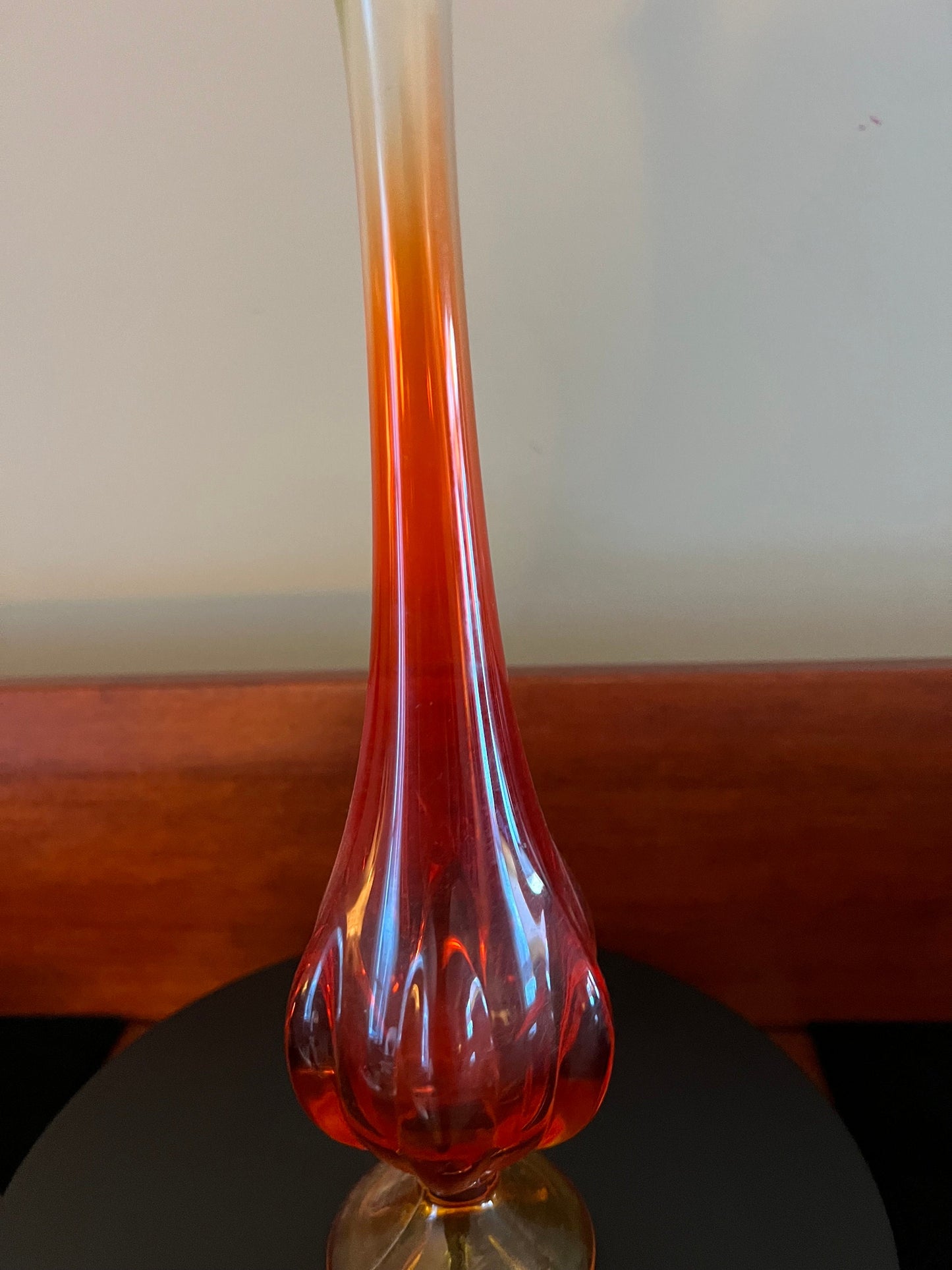 Vintage Viking Amberina Glass Swung Vase: Pedestal Display