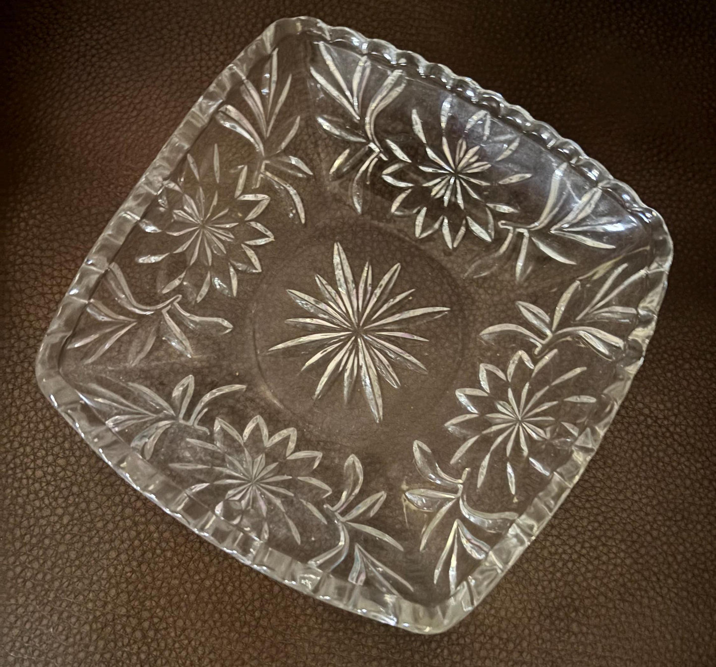 Vintage Square Crystal Glass Candy Nut Dish, Crystal Serving Dish, Antique Cut Glass Nut Plate, Elegant Tableware, Lover Antiques