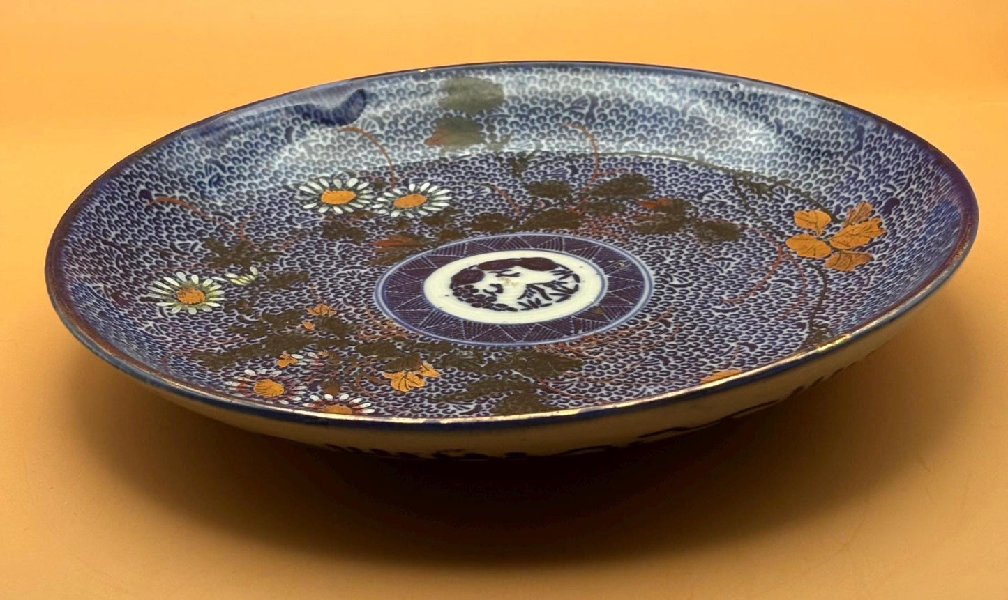 Antique Chinese Qing Dynasty Qianlong Period Blue Glazed Medallion Dish Cobalt Blue on Porcelain Bowl Lover Antiques and Vintage