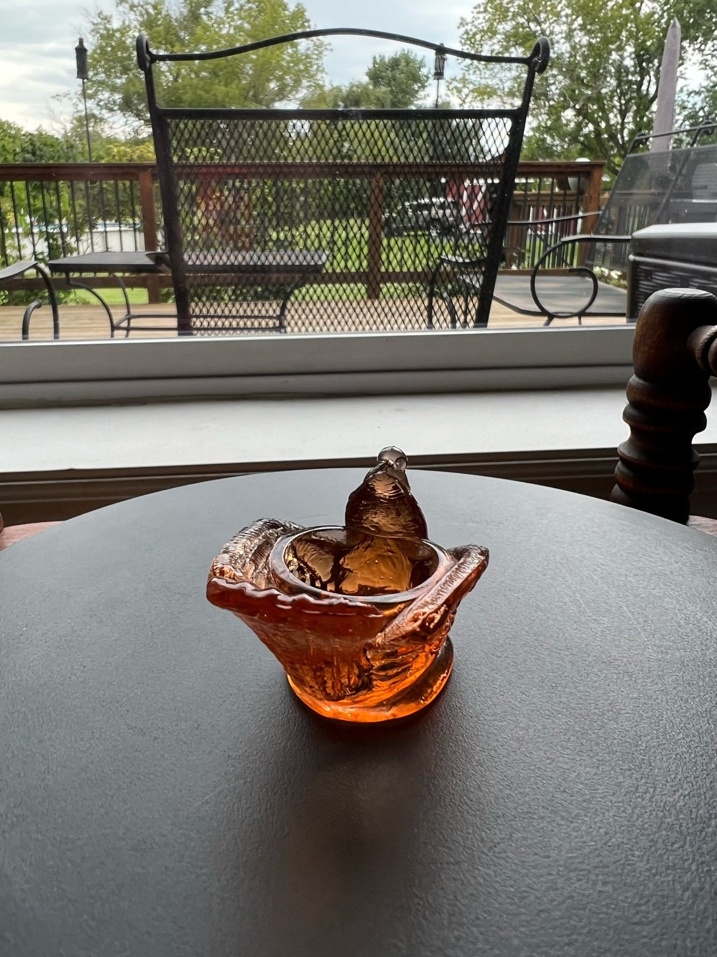 Vintage Amber Degenhart Art Glass Rooster Salt Cellar Dish