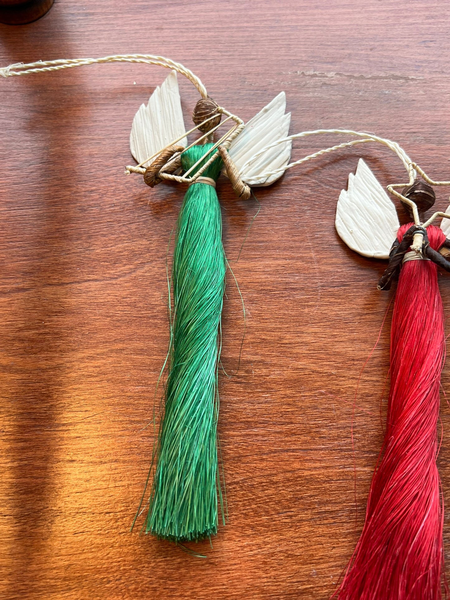 Bamboula Angel Ornaments Set of 3 Hand Crafted African Collection of 3 Ornaments Instruments Music Song Red Green Blue ornament handmade