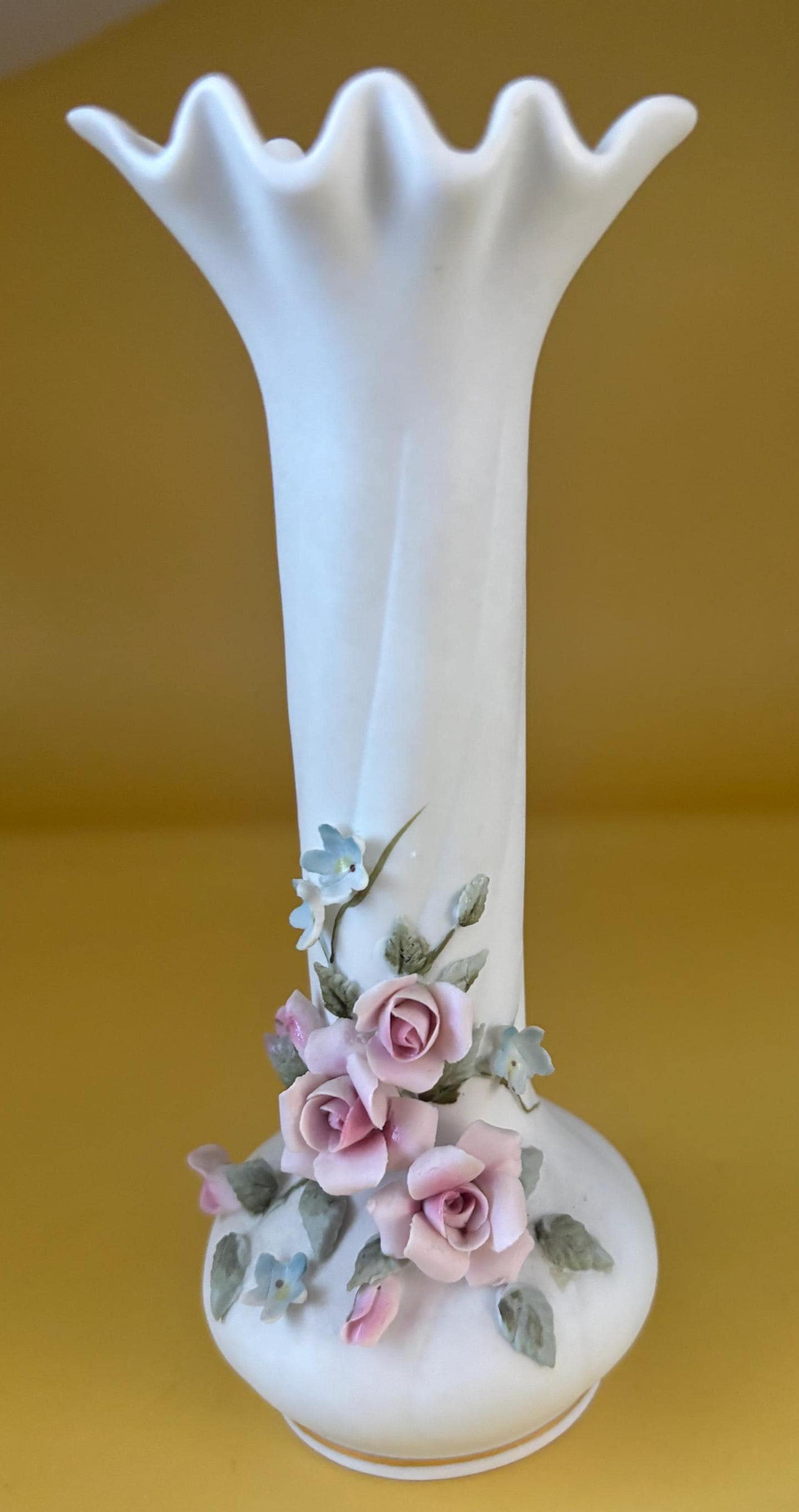 Vintage Lefton Hand Painted Porcelain Vase Roses Capodimonte Style Figurines Japanese Lover Antiques and Vintage