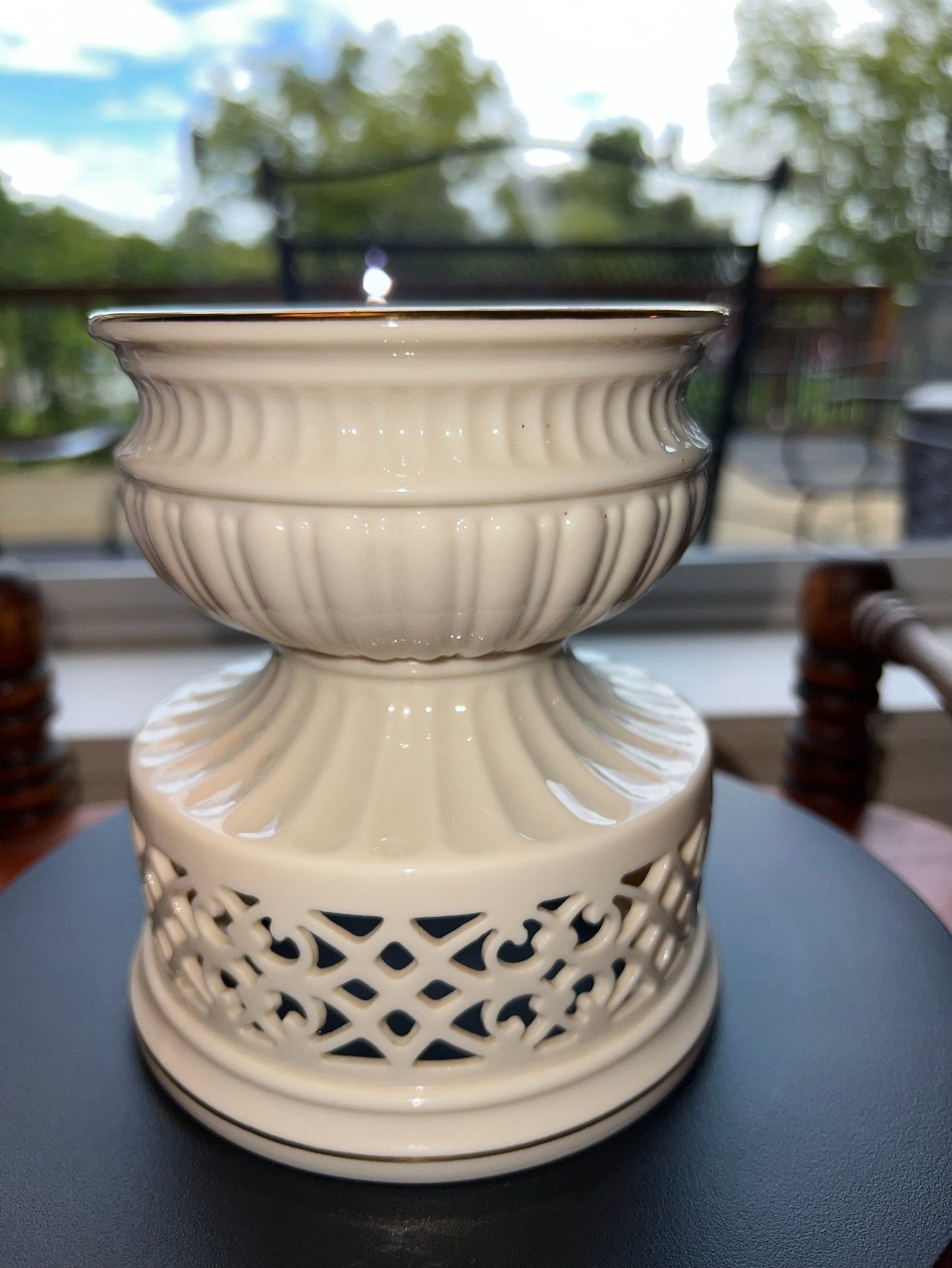 Vintage Lenox Illuminations Collection Pillar Ivory Candleholder Gold Gild Lover Antiques and Vintage
