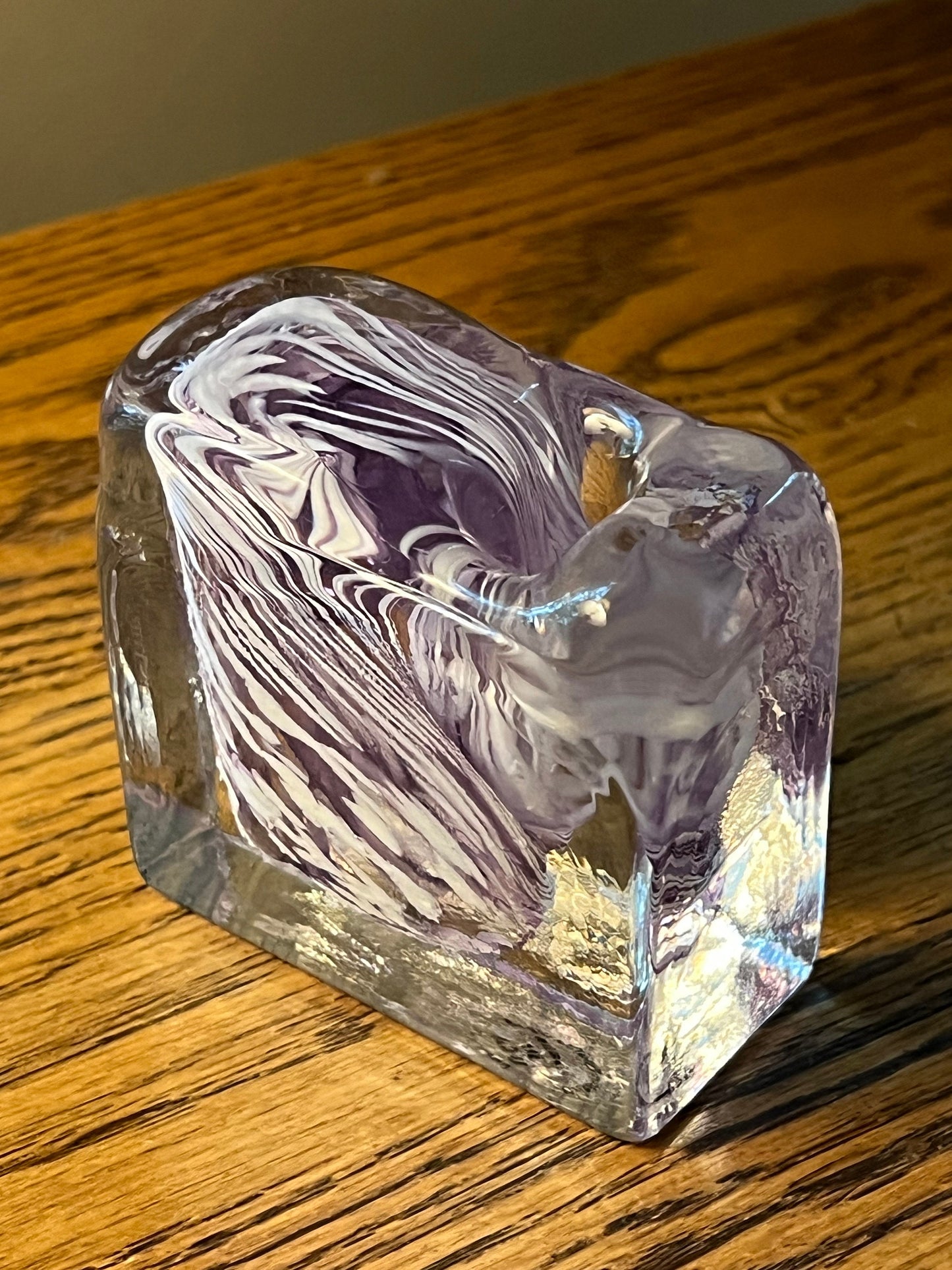 Vintage Purple & White Swirl Glass Pen Holder, Made in USA, Lover Antiques and Vintage