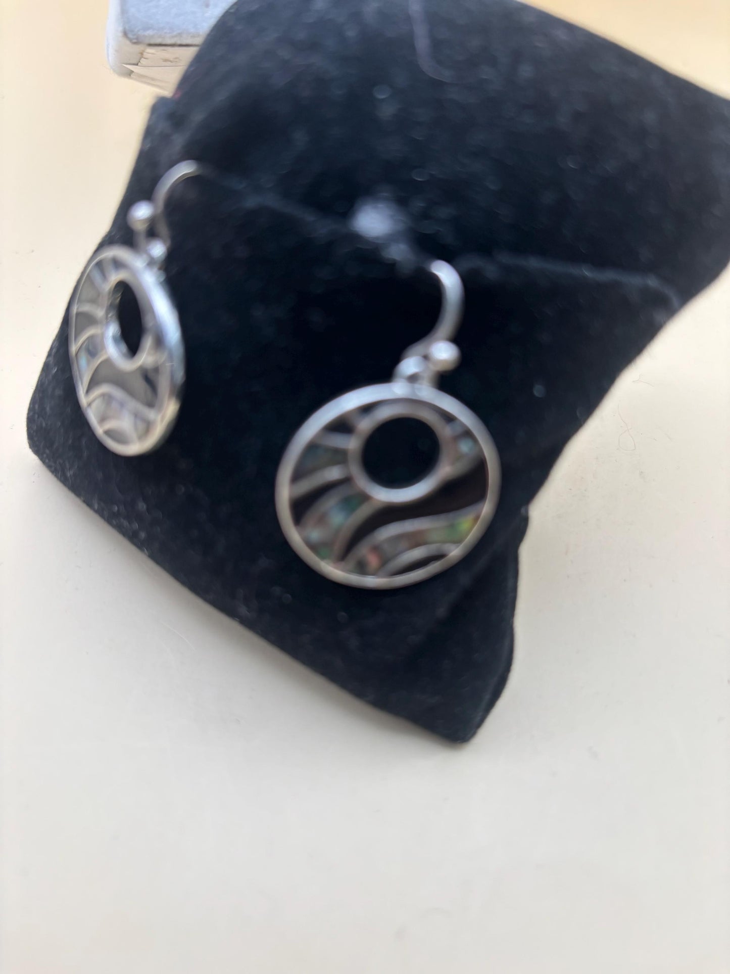 Vintage Abalone Mosaic Inlay Earrings Lover Antiques and Vintage