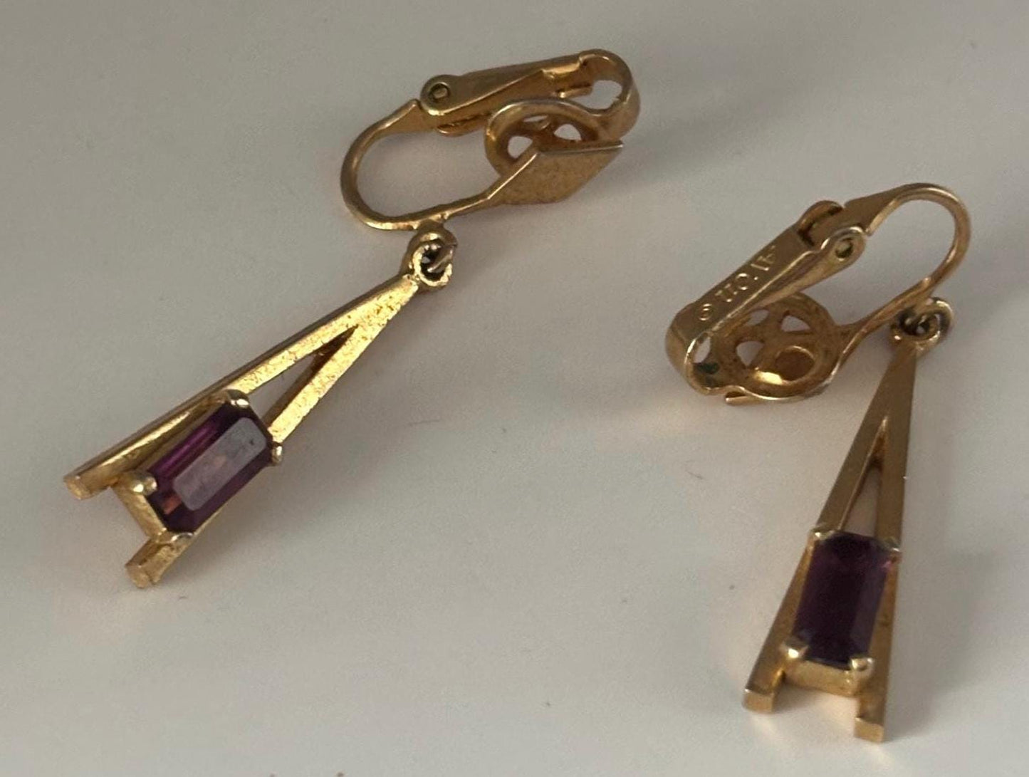 Vintage Avon Amethyst Stone & Gold Earrings Lover Antiques and Vintage