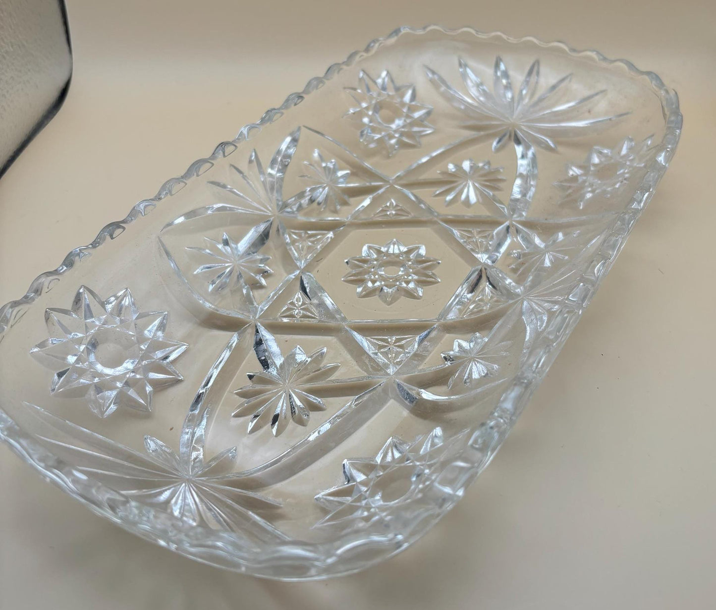Vintage Crystal Glass Dish or Serving Dish Glass Serving Tray Anchor Hocking Star of David Design Lover Antiques and Vintage
