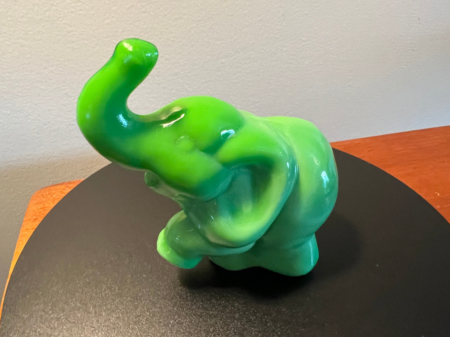Vintage Fenton Green Slag Glass Elephant Figurine: Lucky Trunk Up