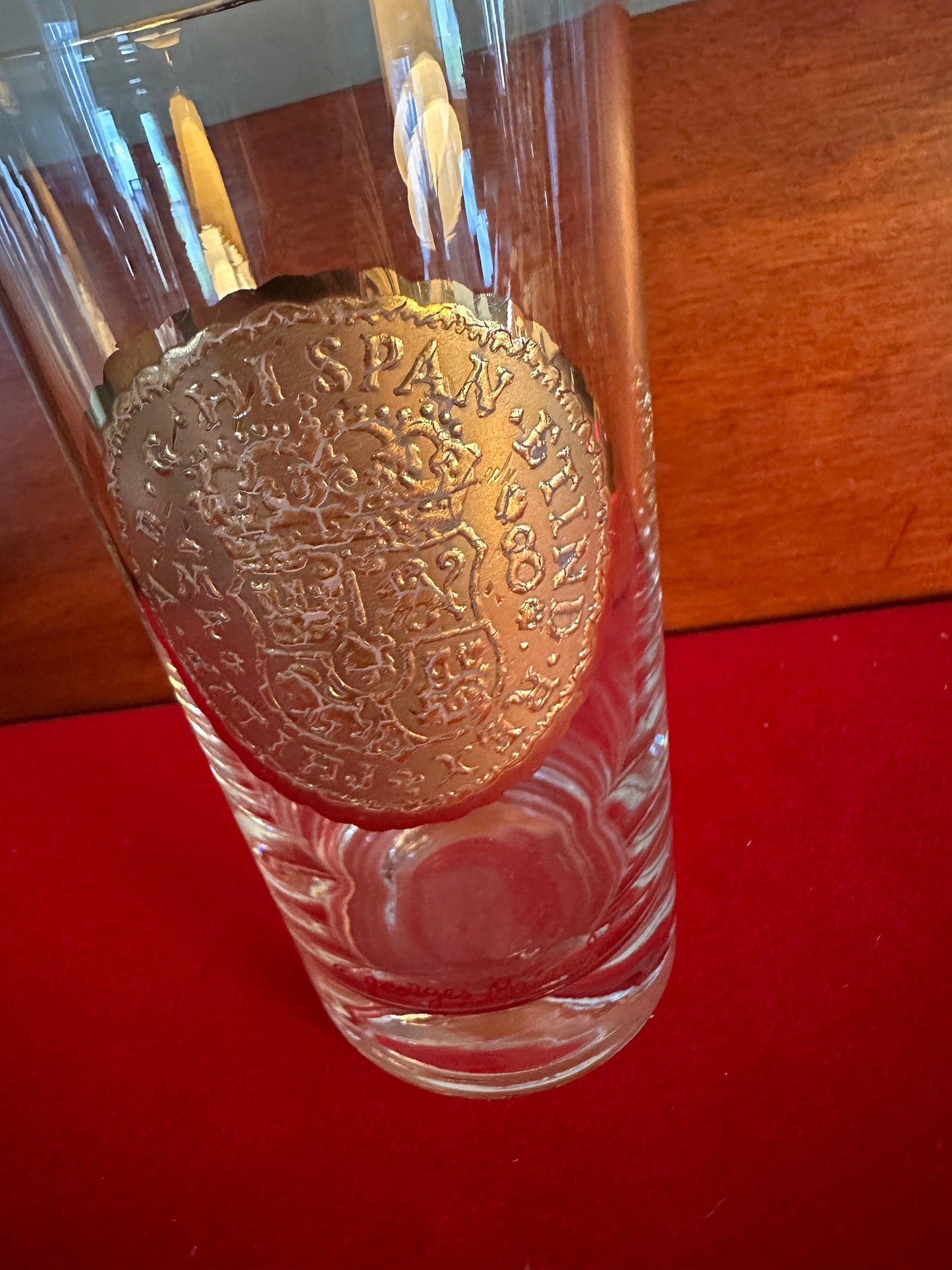 Vintage Georges Briard 24K Gold 5 1/2” Glass, 24K Glass High Ball Glass Dubloon Coin Design, Lover Antiques and Vintage