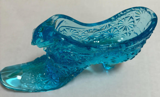 Vintage Fenton Blue Cat Shoe Daisy & Button Turquoise Glass Slipper, Lover Antiques and Vintage