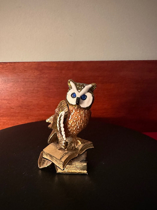 Vintage Enameled Owl Trinket Box on Books: Unique Owl Collection