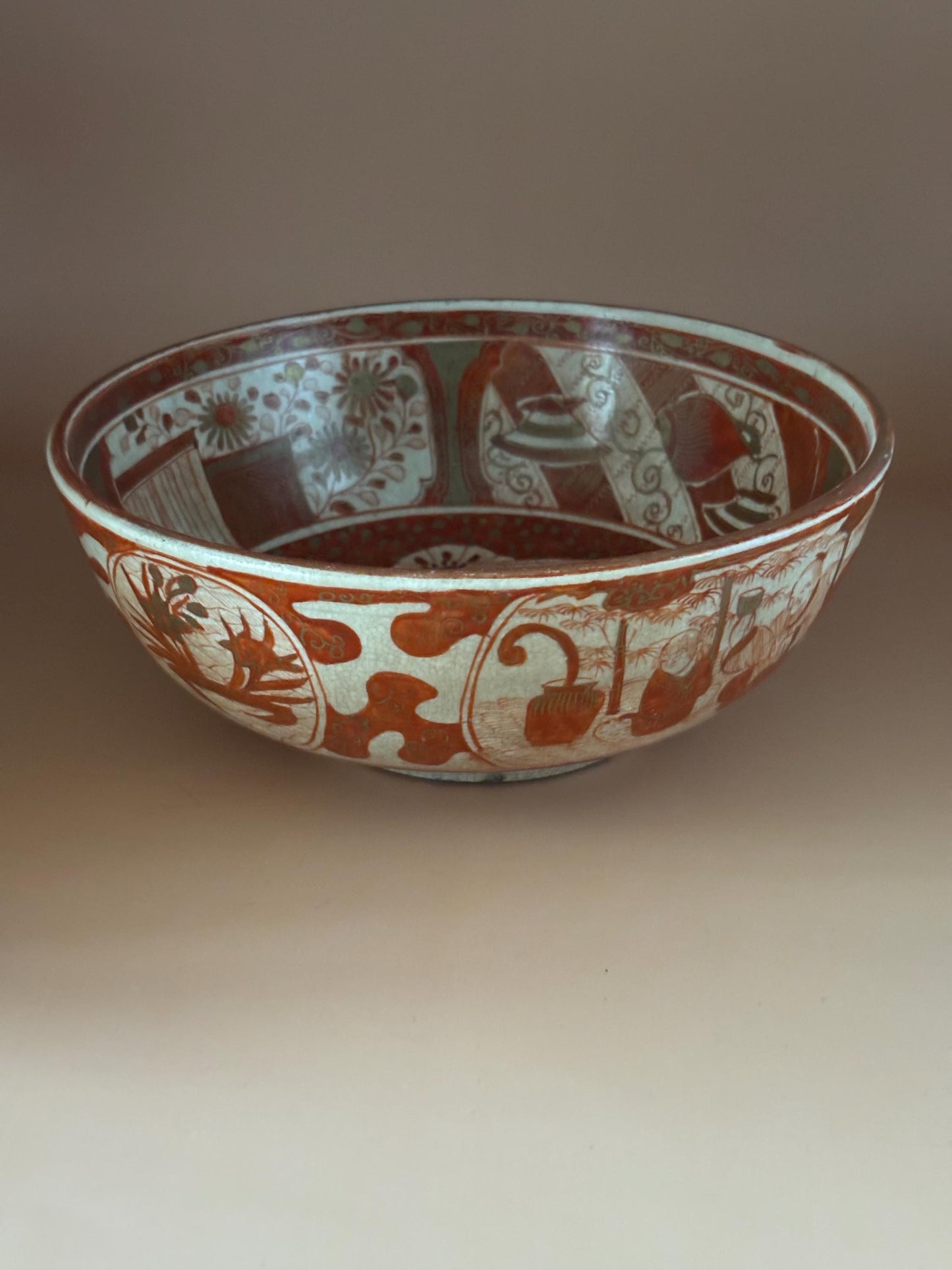 Antique Kutani Deep Porcleain Bowl with Overglaze Circa 1800's