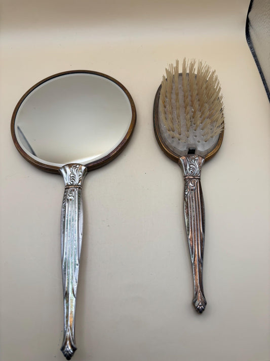 Vintage Hand Mirror and 2 Brush Set Lover Antiques and Vintage