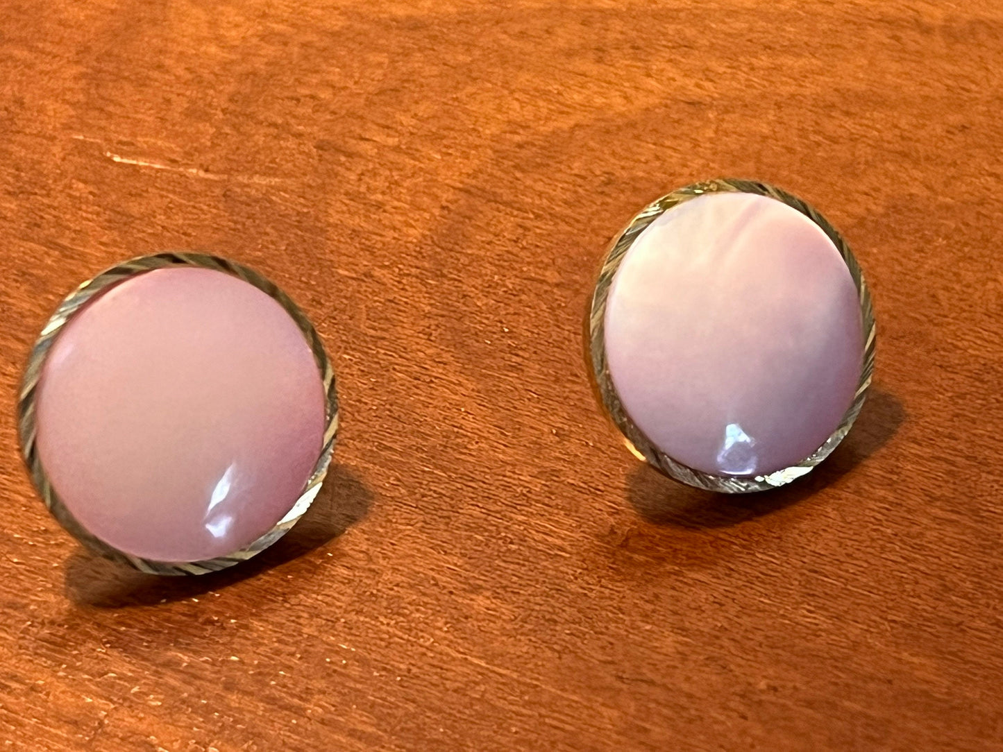 Vintage Pink Opalescent Pierced Earrings with Twisted Rope Detail