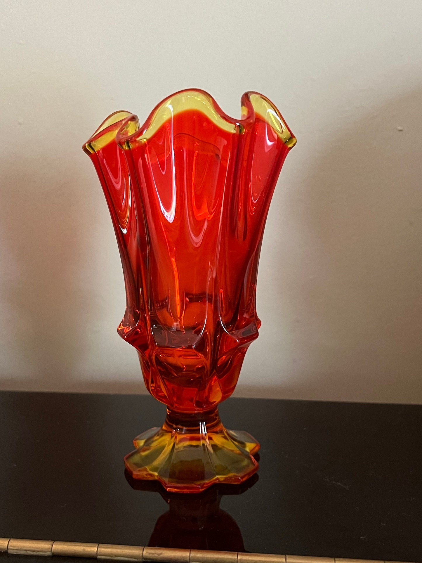 Vintage Fenton Amberina Handkerchief Glass Vase Footed Bowl Glowing Art Glass Lover Antiques and Vintage