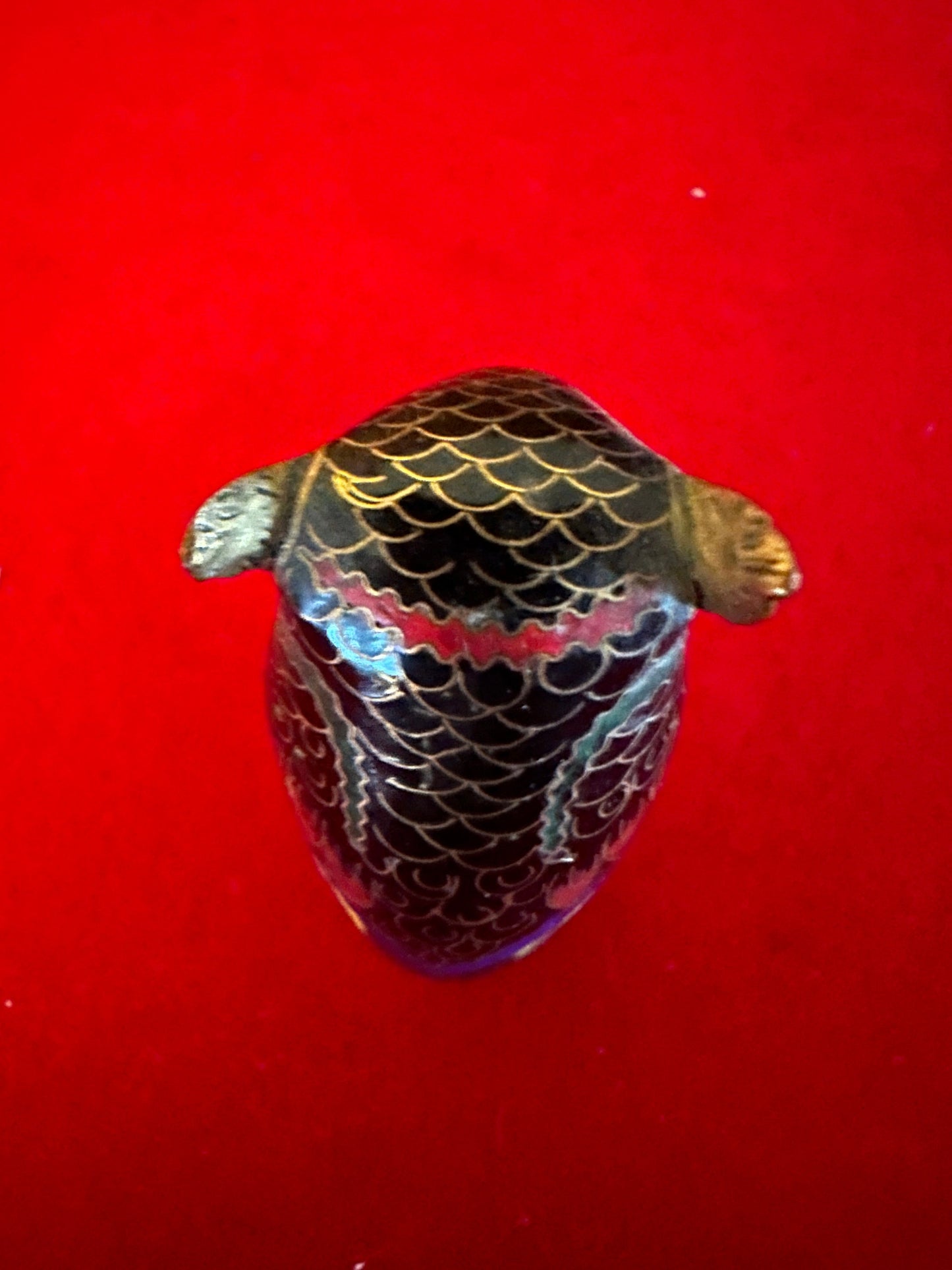 Antique Cloisonné Enamel Brass Owl Figurine: Cobalt Blue Decor
