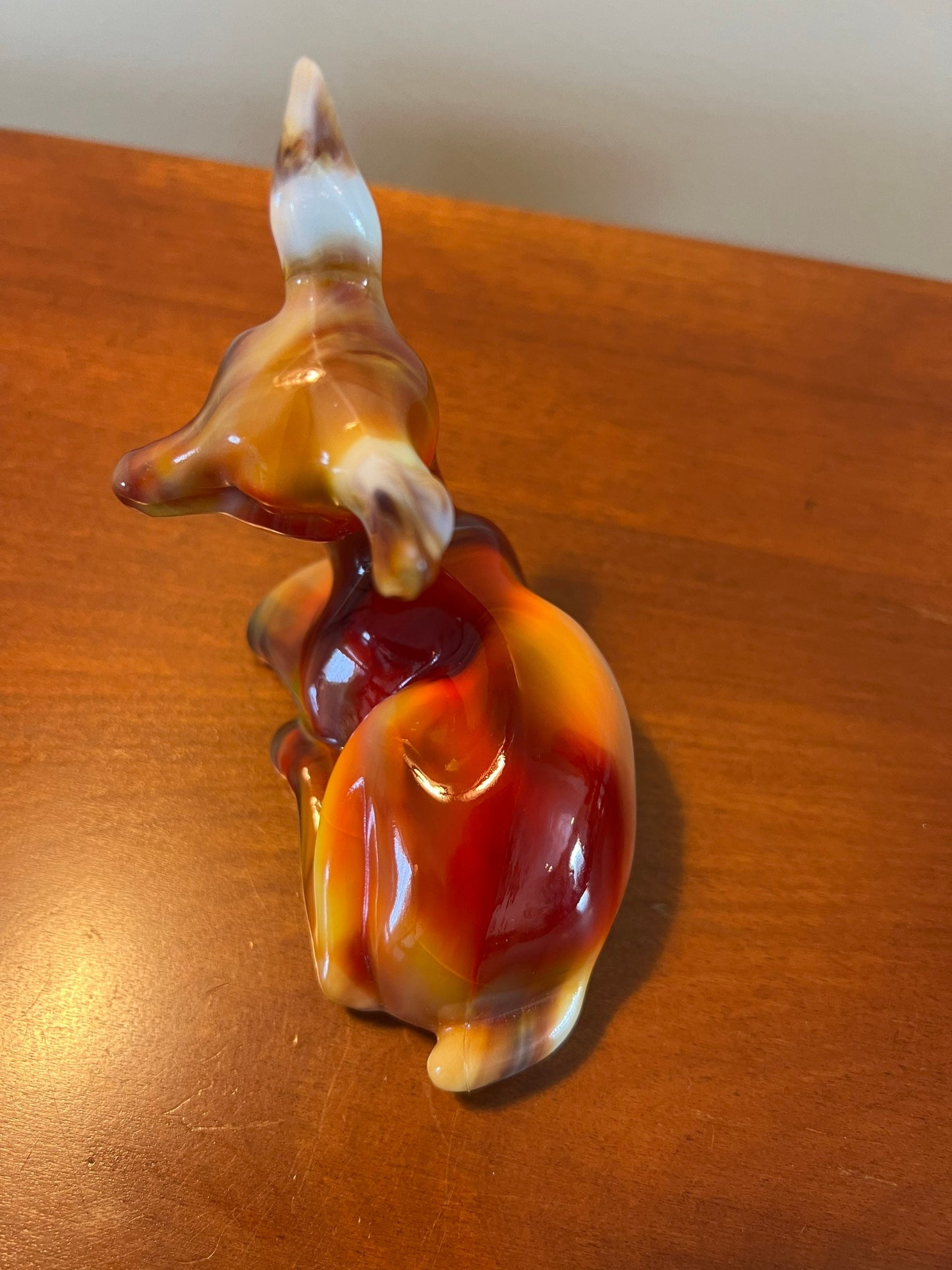 Vintage Fenton Fawn Deer Ruby Marble 1984 Special Order Satin Glass Art Glows Under Black Light Lover Antiques and Vintage