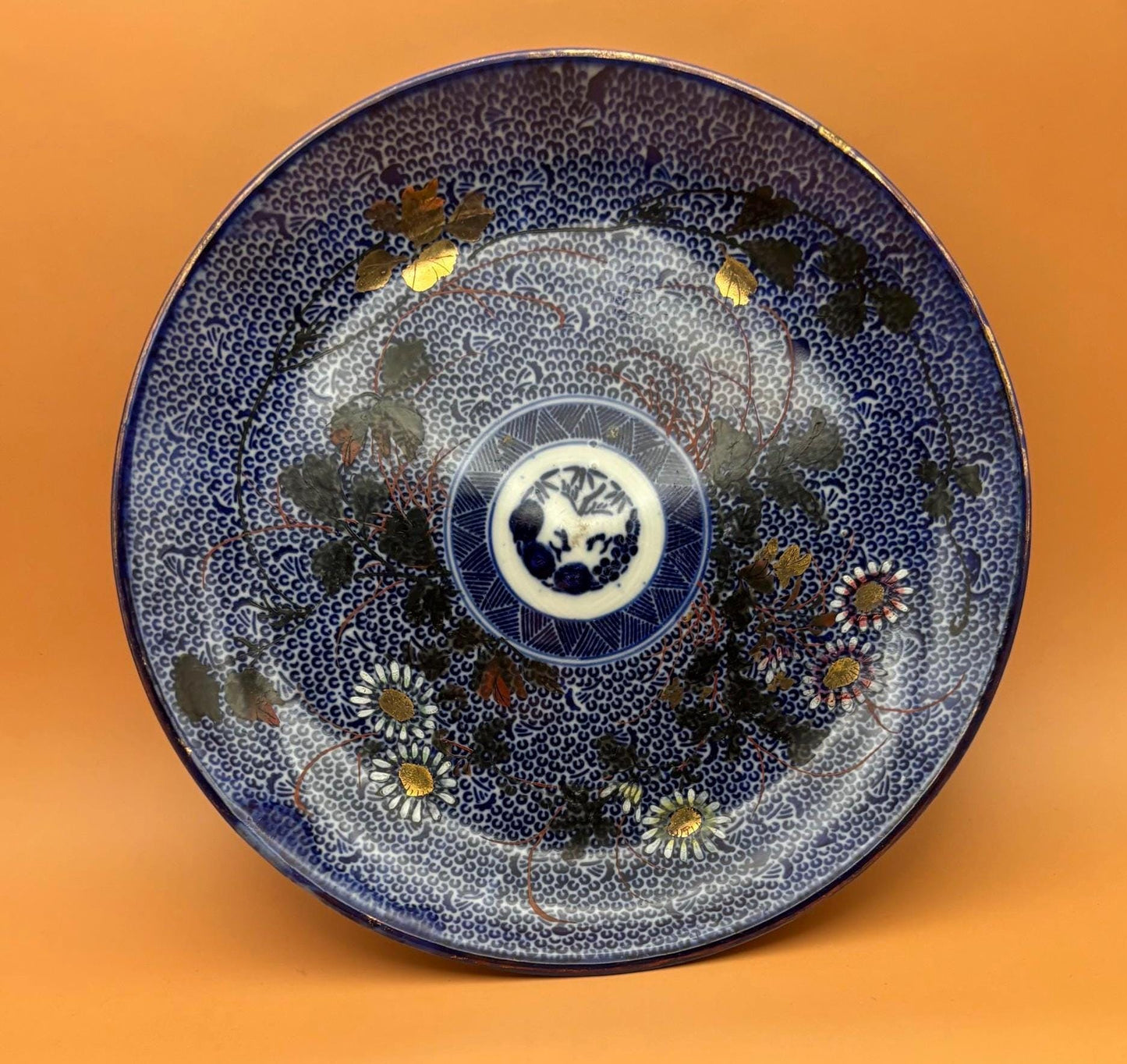 Antique Chinese Qing Dynasty Qianlong Period Blue Glazed Medallion Dish Cobalt Blue on Porcelain Bowl Lover Antiques and Vintage