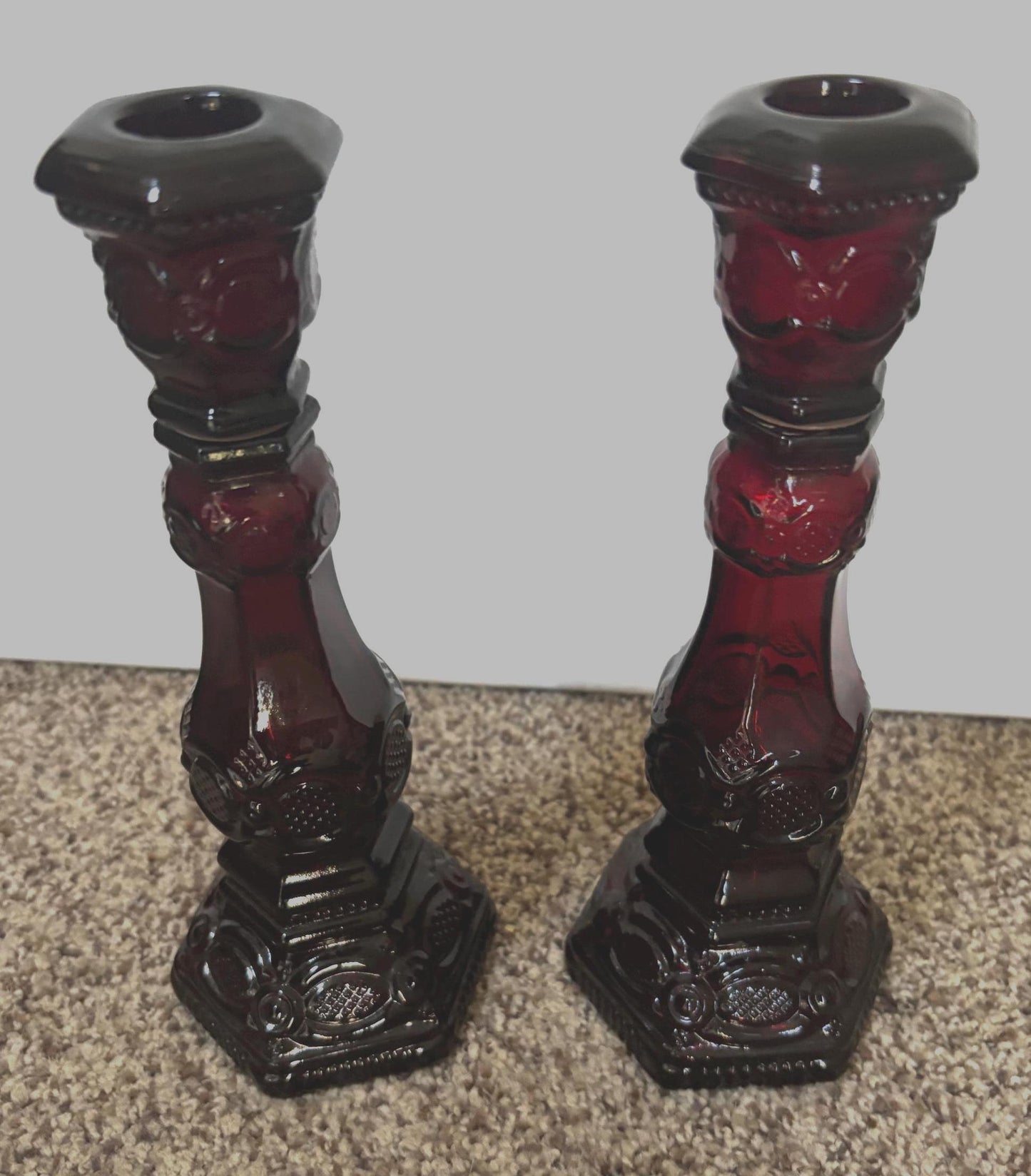 Vintage Avon Cape Cod Ruby Red Candleholders: Elegant Candlestick Pair