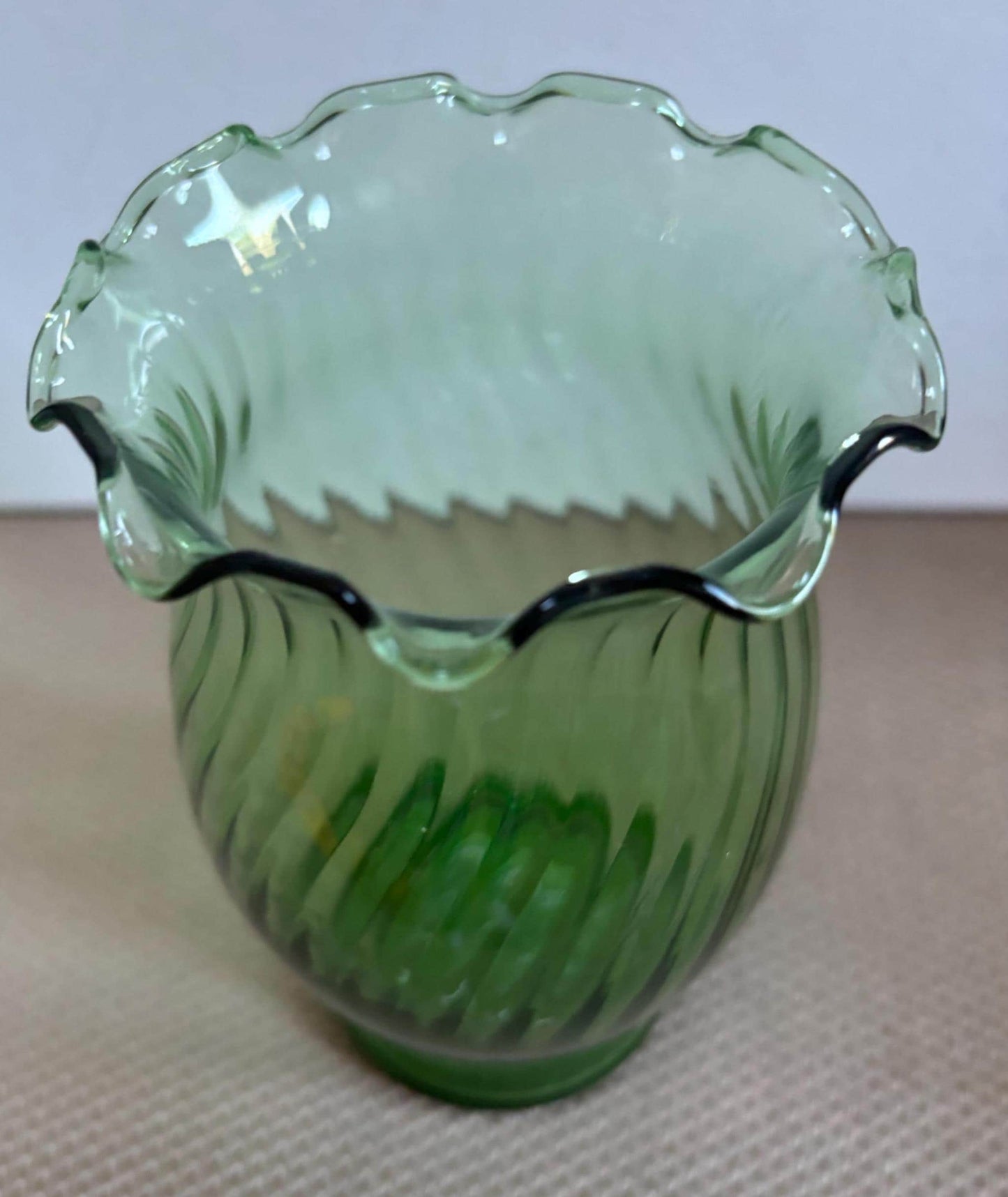 Vintage Emerald Green Truffled Vase Swirl Glass Vase Lover Antiques and Vintage