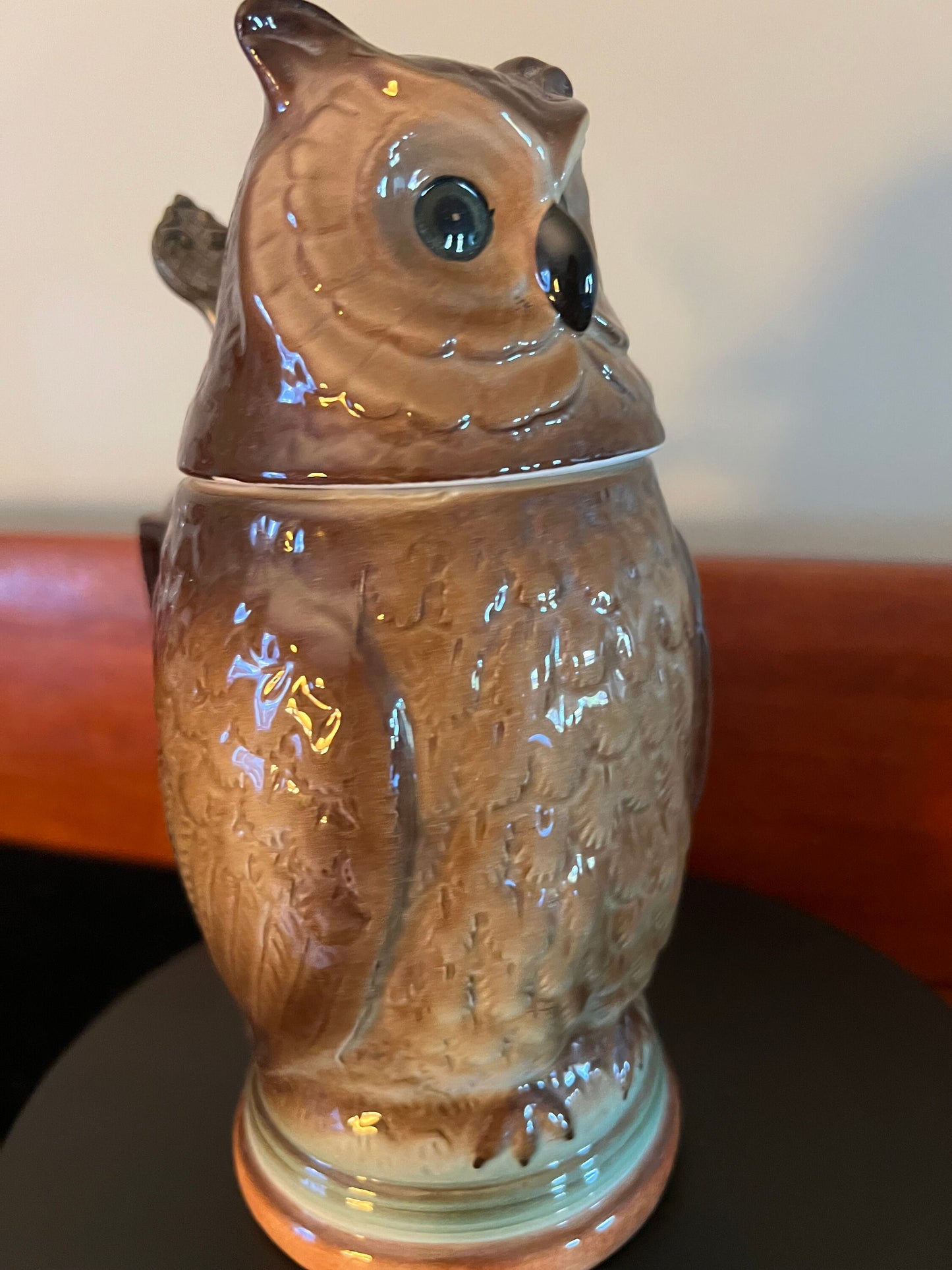 Vintage Porcelain Owl Beer Stein, Tall Owl Stein, Owl Figurine, Lover Antiques and Vintage