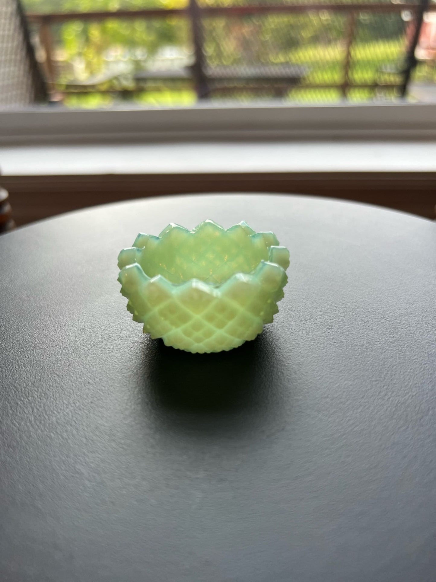 Vintage Green Jadeite Flower Salt Dish, Glass Toothpick Holder